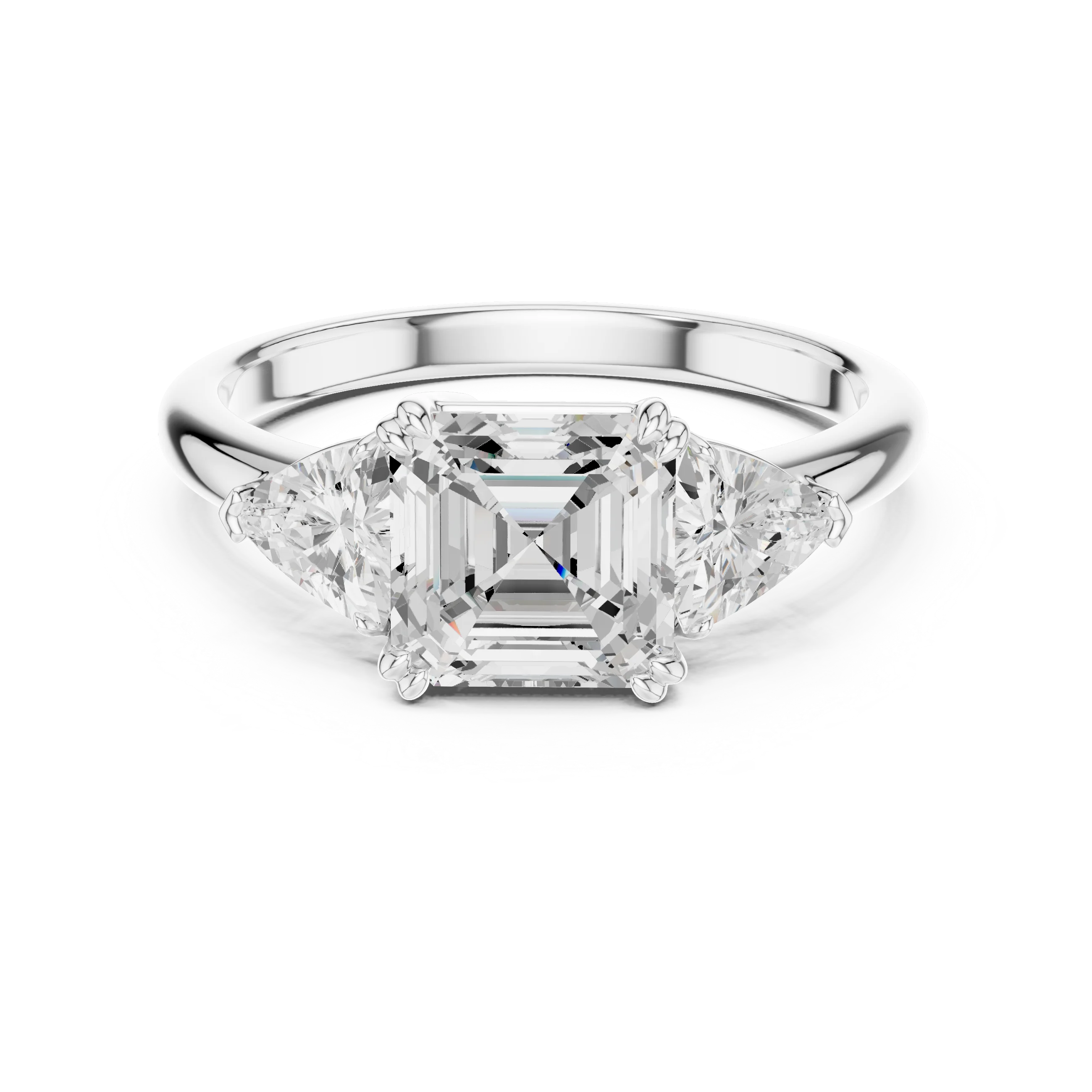 Square Emerald Cut Diamond Three Stone Engagement Ring