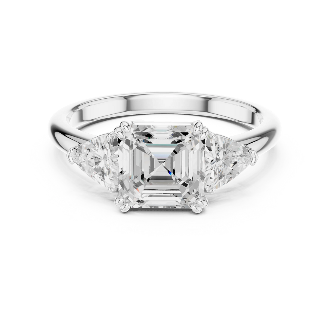 Square Emerald Cut Diamond Three Stone Engagement Ring