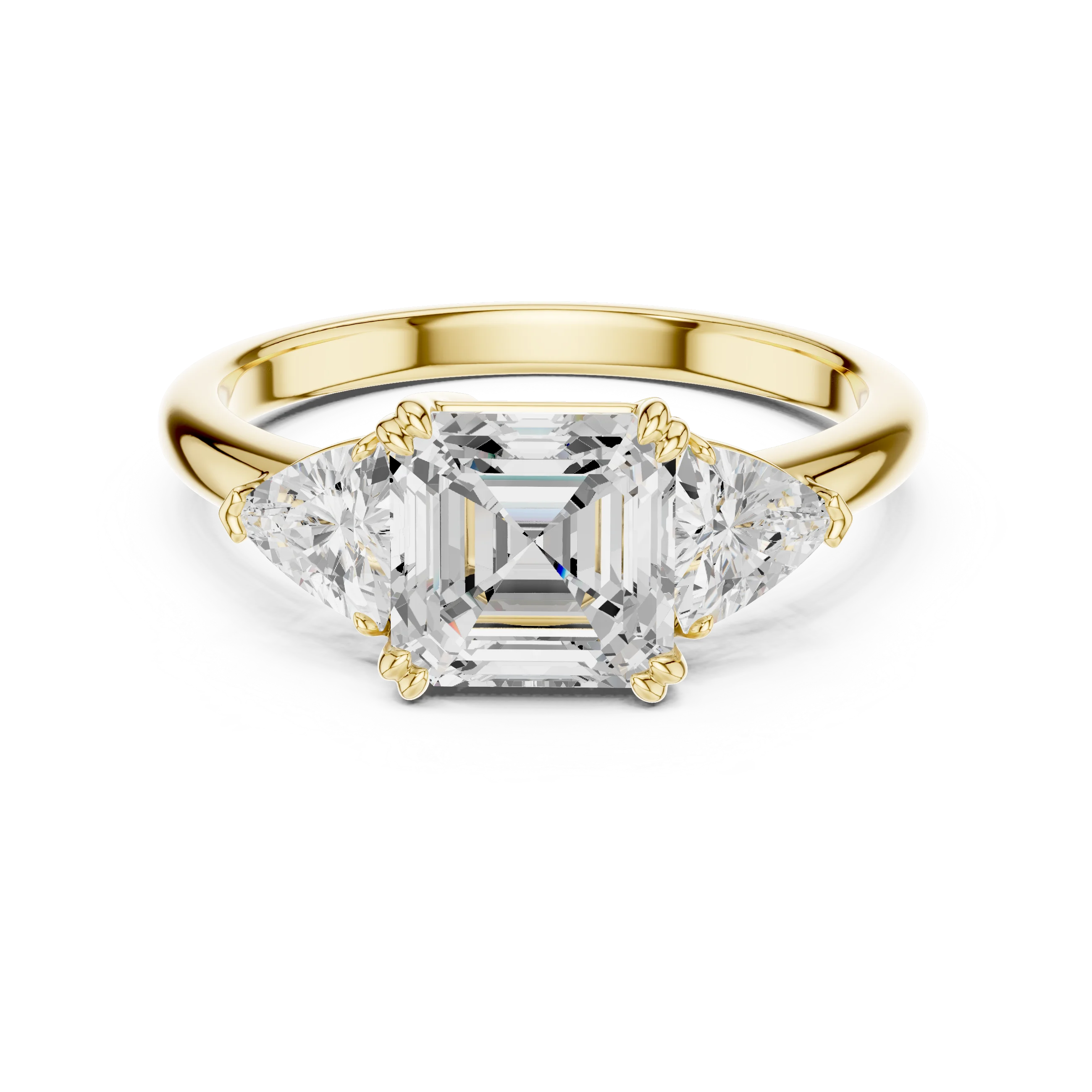 Square Emerald Cut Diamond Three Stone Engagement Ring