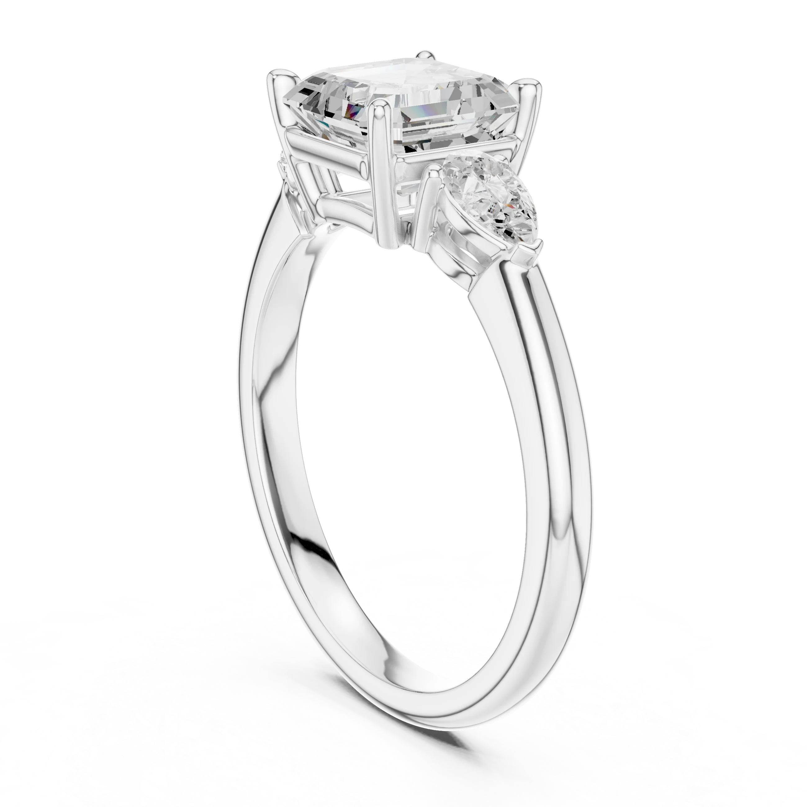 Asscher Cut Diamond Three-Stone Engagement Ring