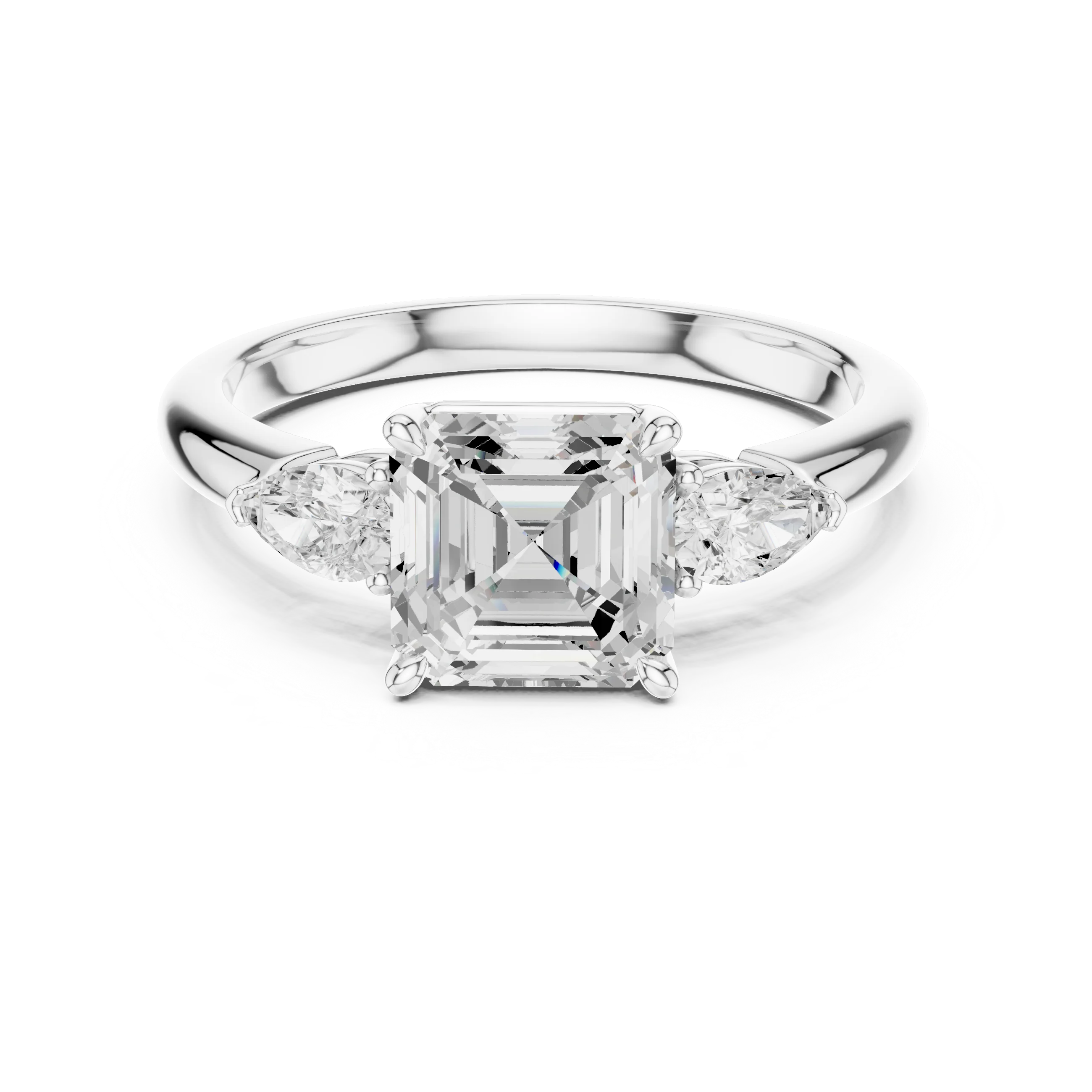 Asscher Cut Diamond Three-Stone Engagement Ring