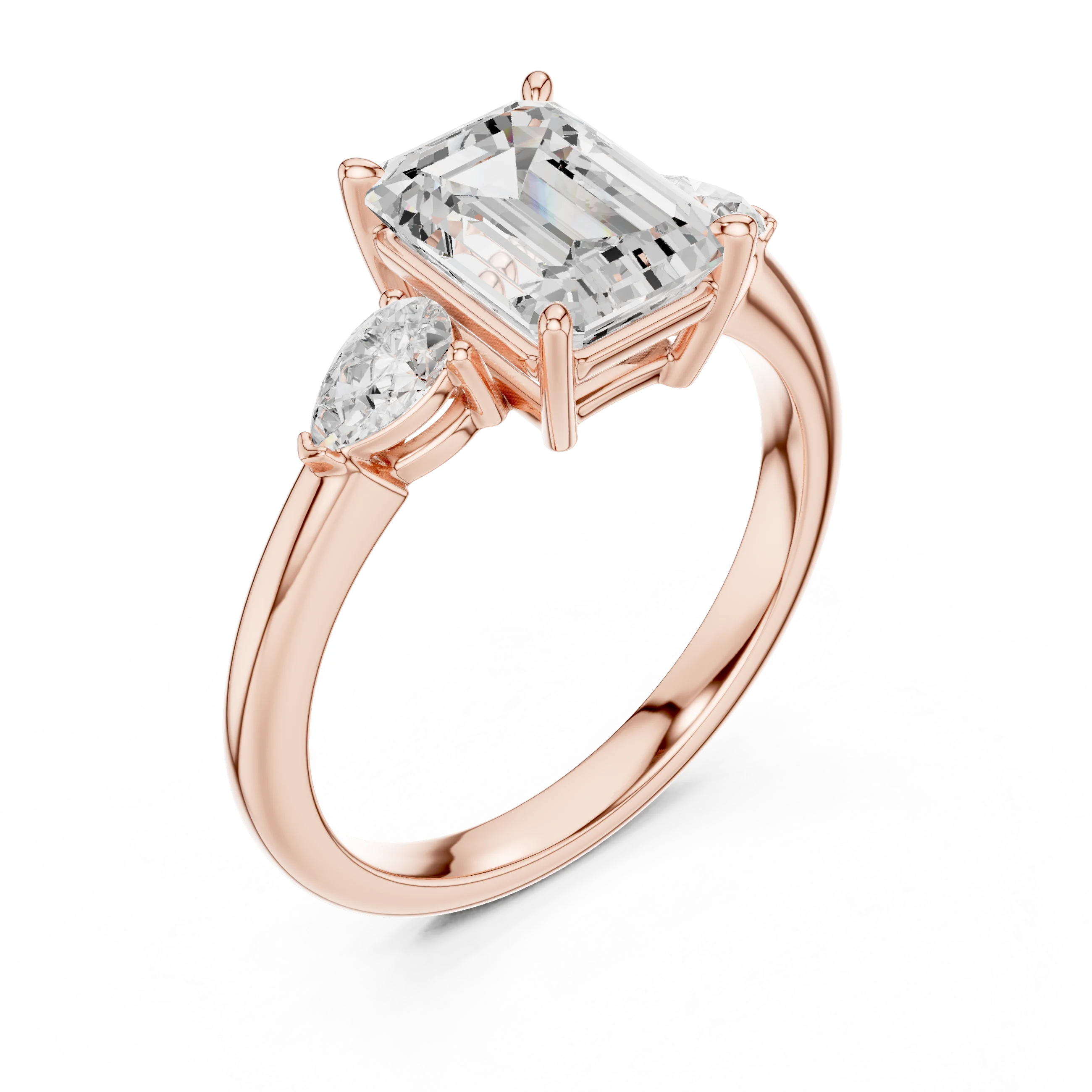Emerald Cut Diamond Three-Stone Engagement Ring