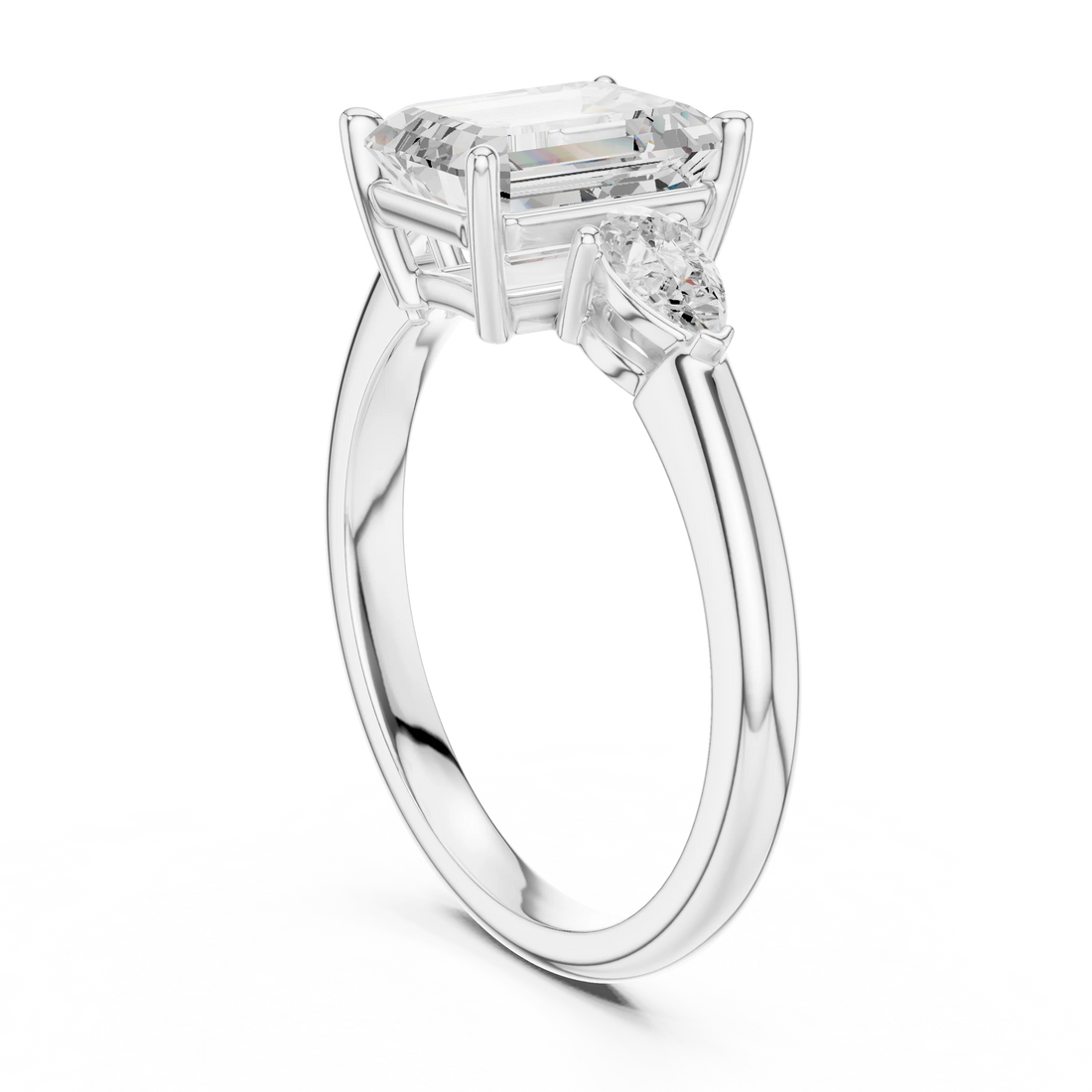 Emerald Cut Diamond Three-Stone Engagement Ring