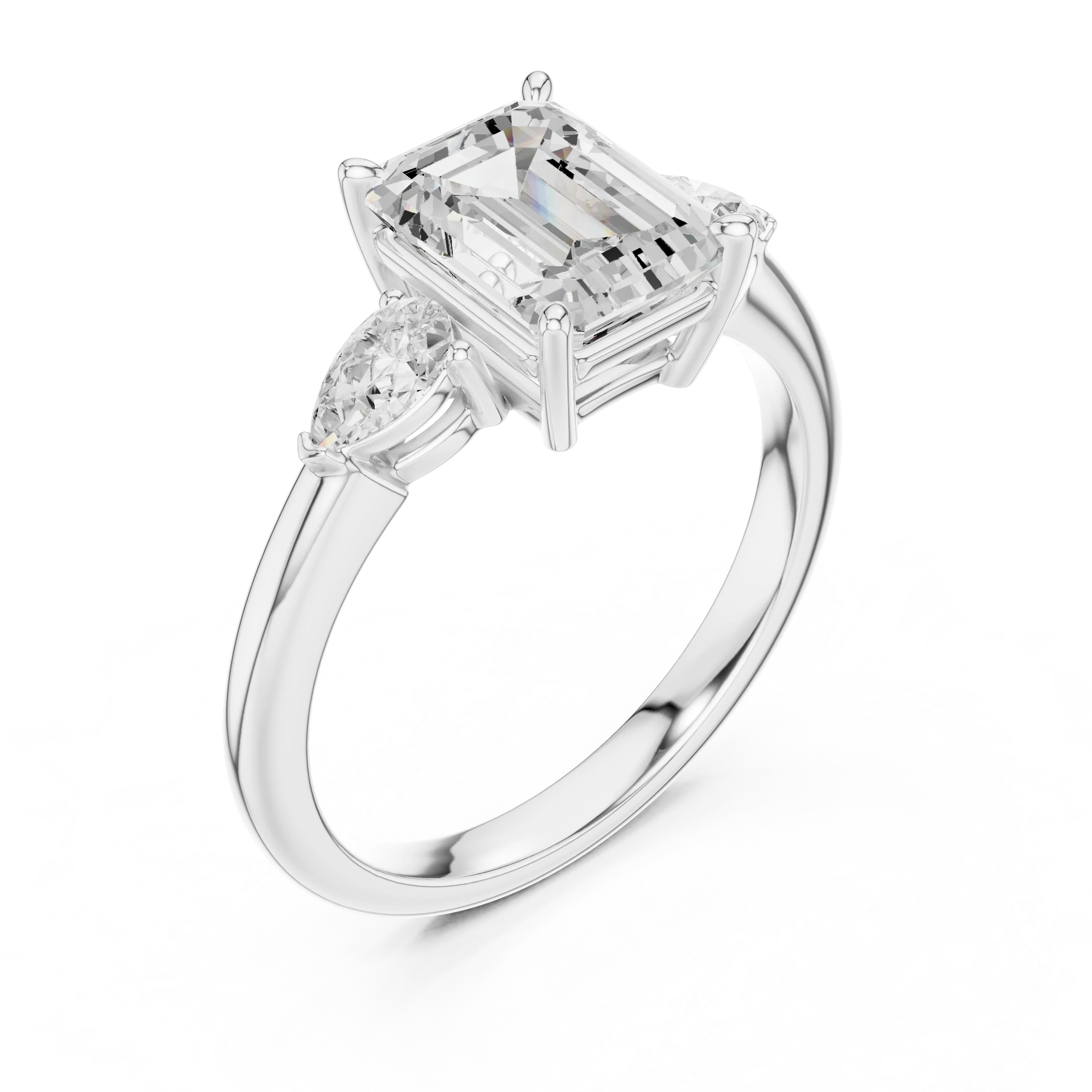 Emerald Cut Diamond Three-Stone Engagement Ring