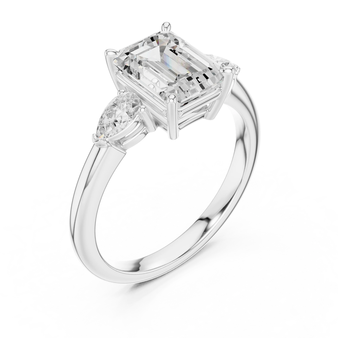 Emerald Cut Diamond Three-Stone Engagement Ring