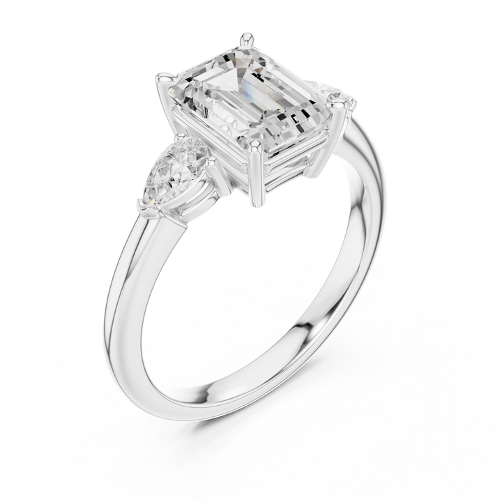 Emerald Cut Diamond Three-Stone Engagement Ring