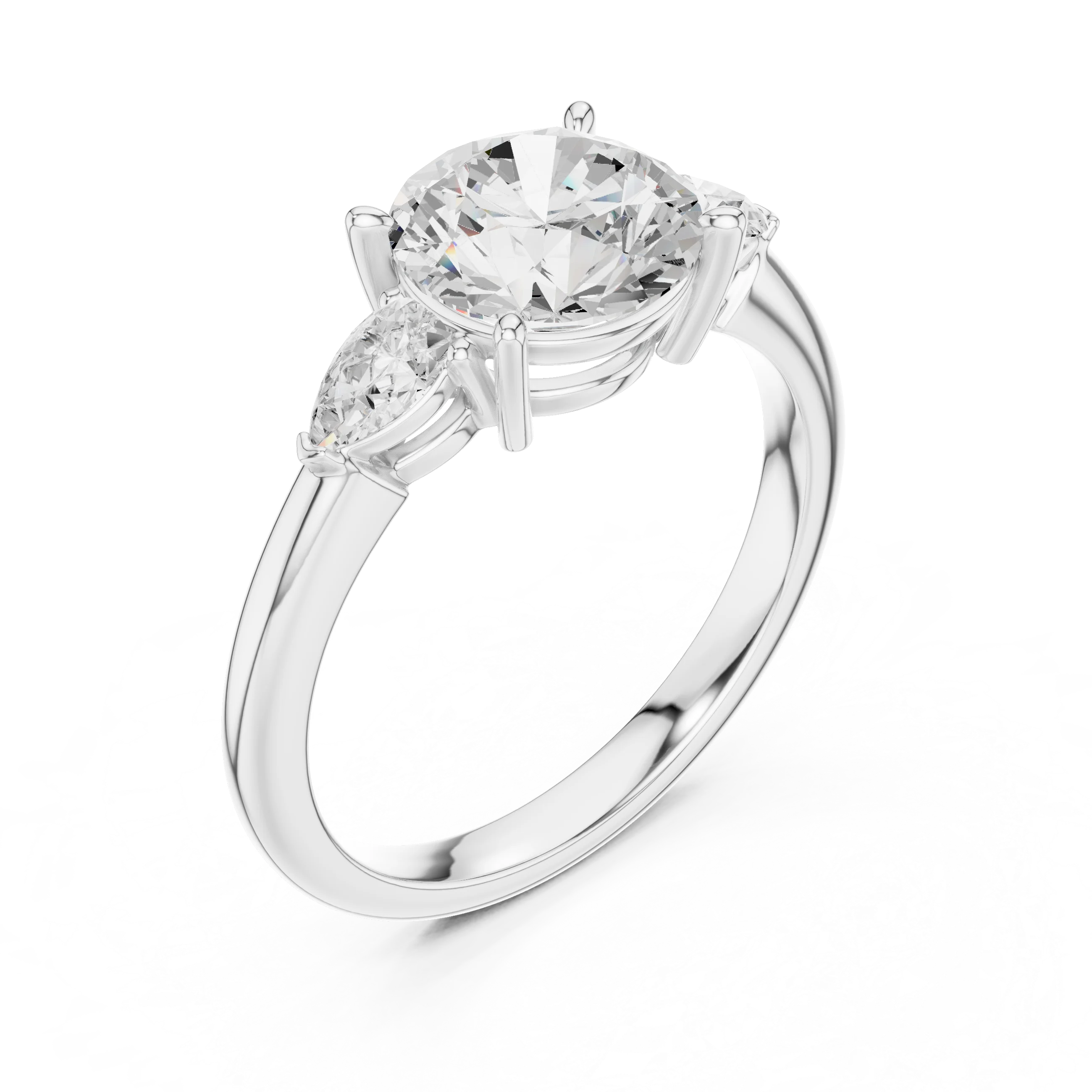 Round Cut Diamond Three-Stone Engagement Ring