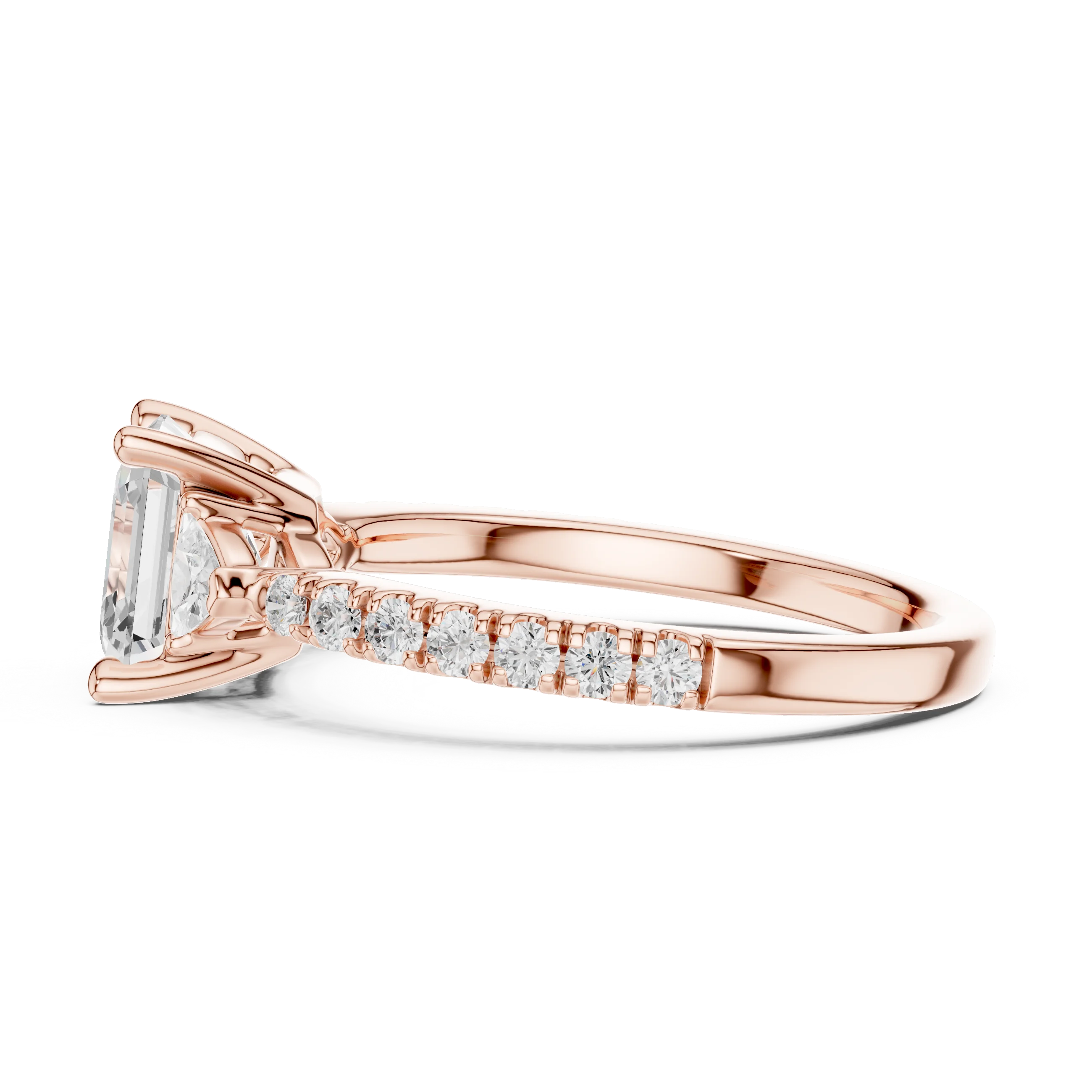 Asscher Cut Diamond Three-Stone Engagement Ring with Pave Band