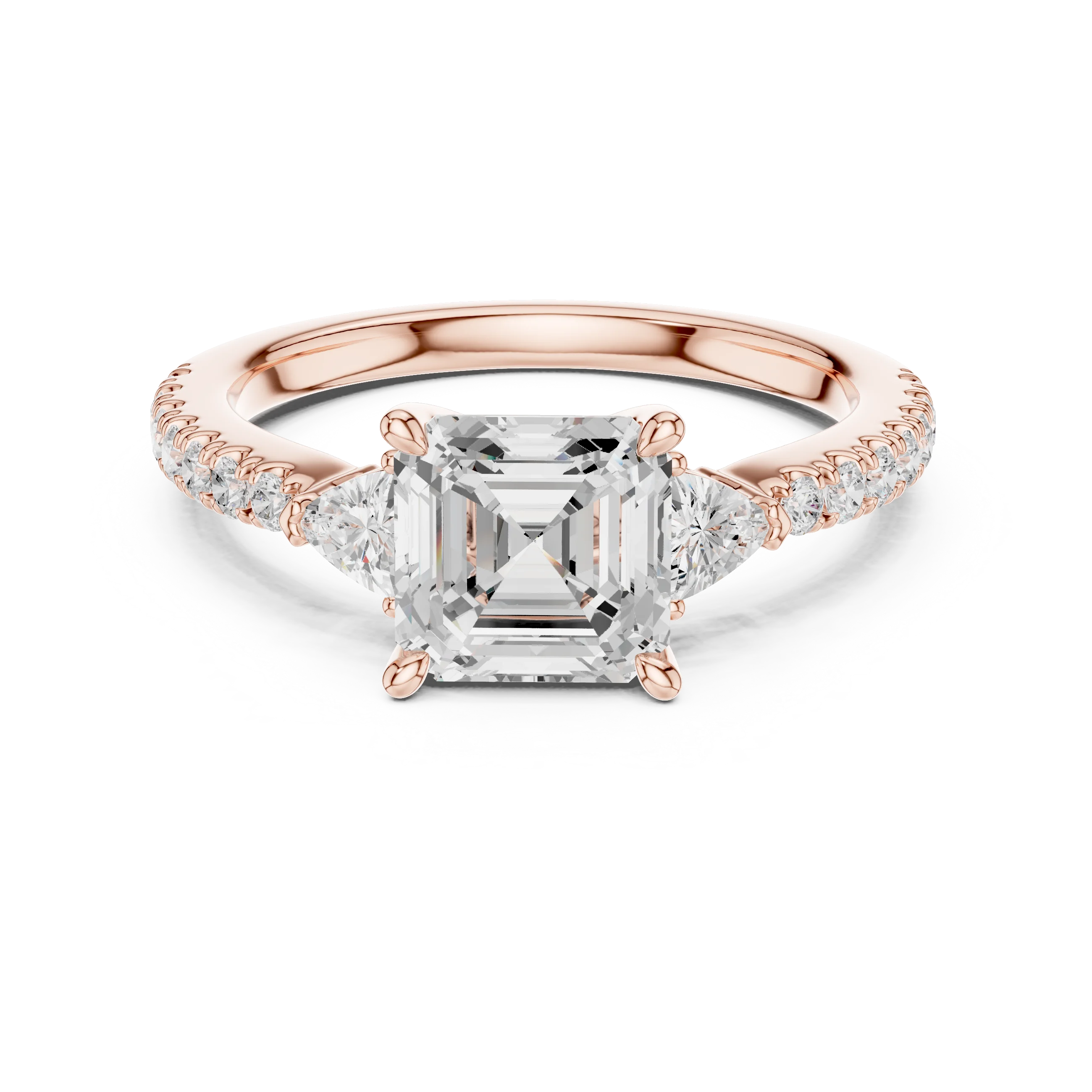 Asscher Cut Diamond Three-Stone Engagement Ring with Pave Band
