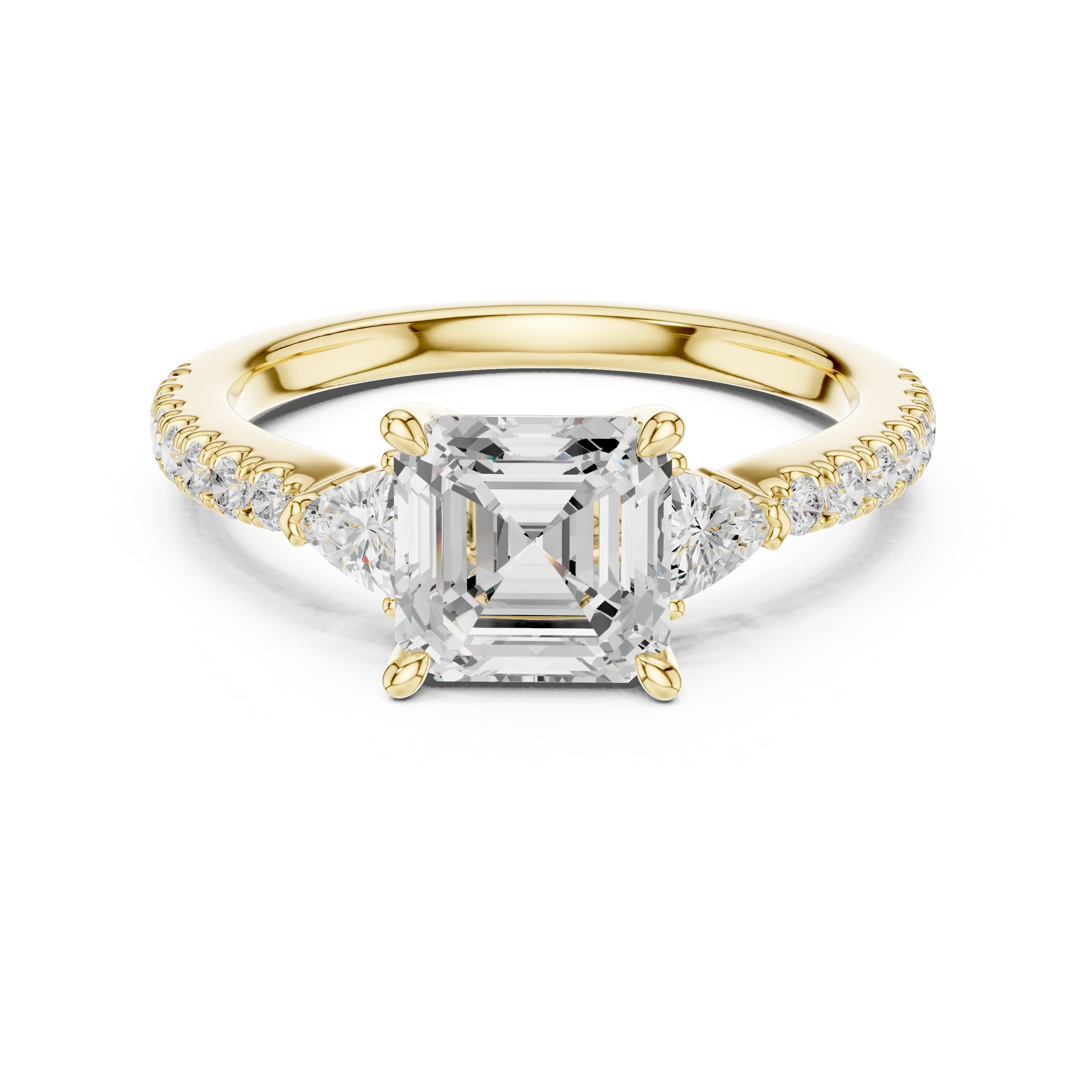 Asscher Cut Diamond Three-Stone Engagement Ring with Pave Band