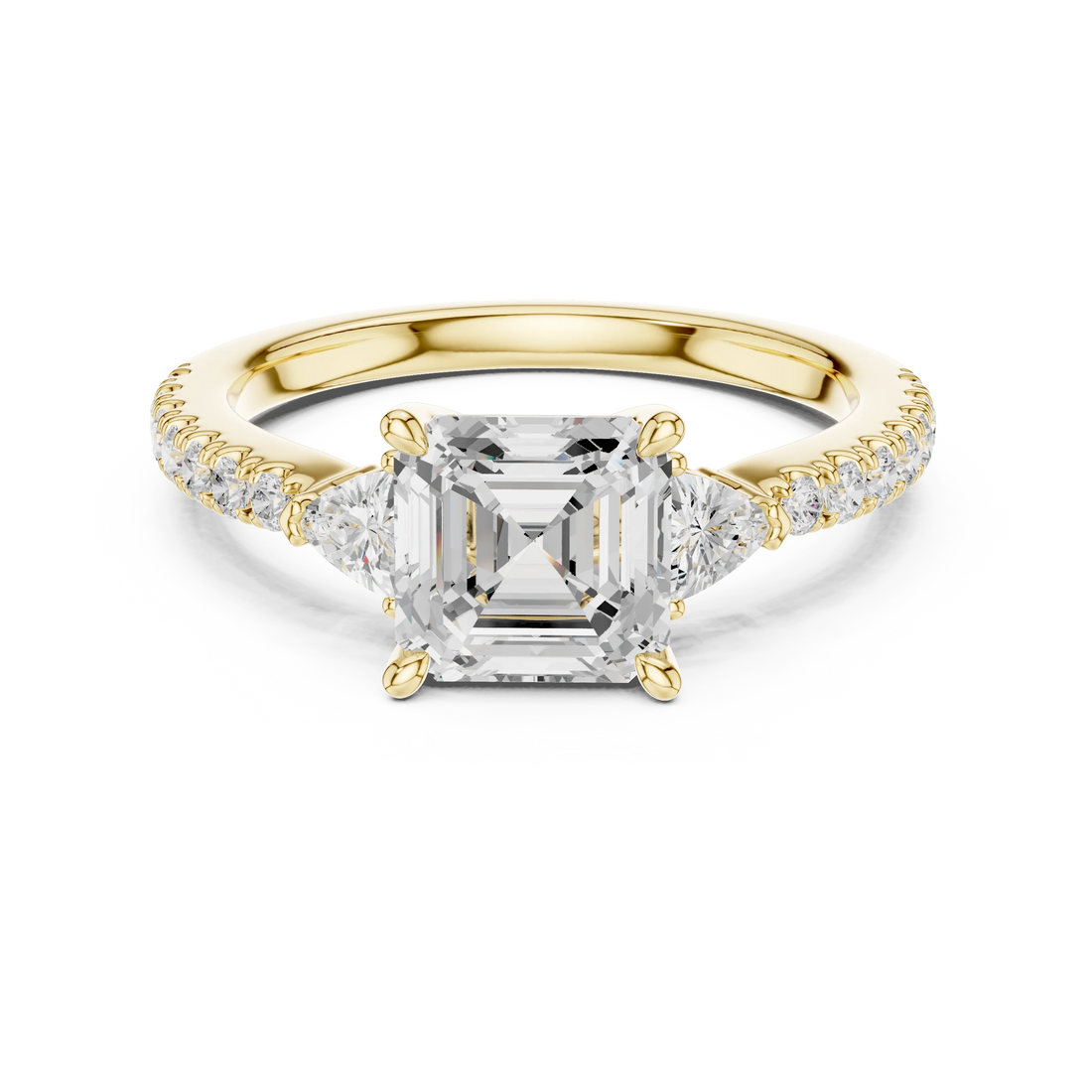 Asscher Cut Diamond Three-Stone Engagement Ring with Pave Band