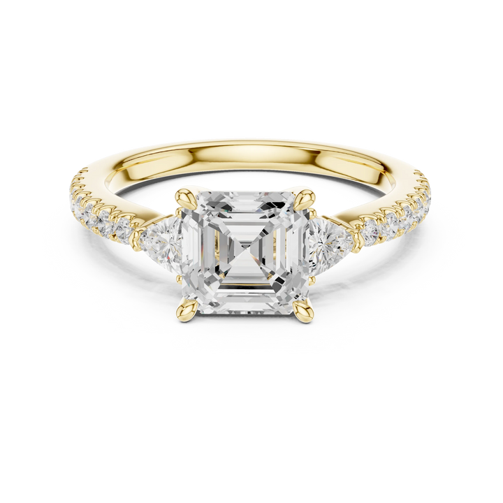 Asscher Cut Diamond Three-Stone Engagement Ring with Pave Band