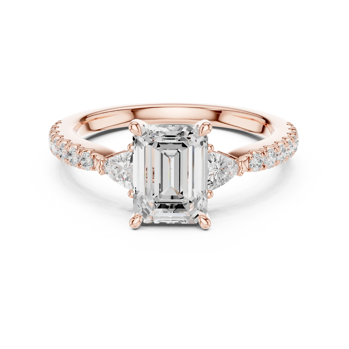 Emerald Cut Diamond Three-Stone Engagement Ring with Pave Band