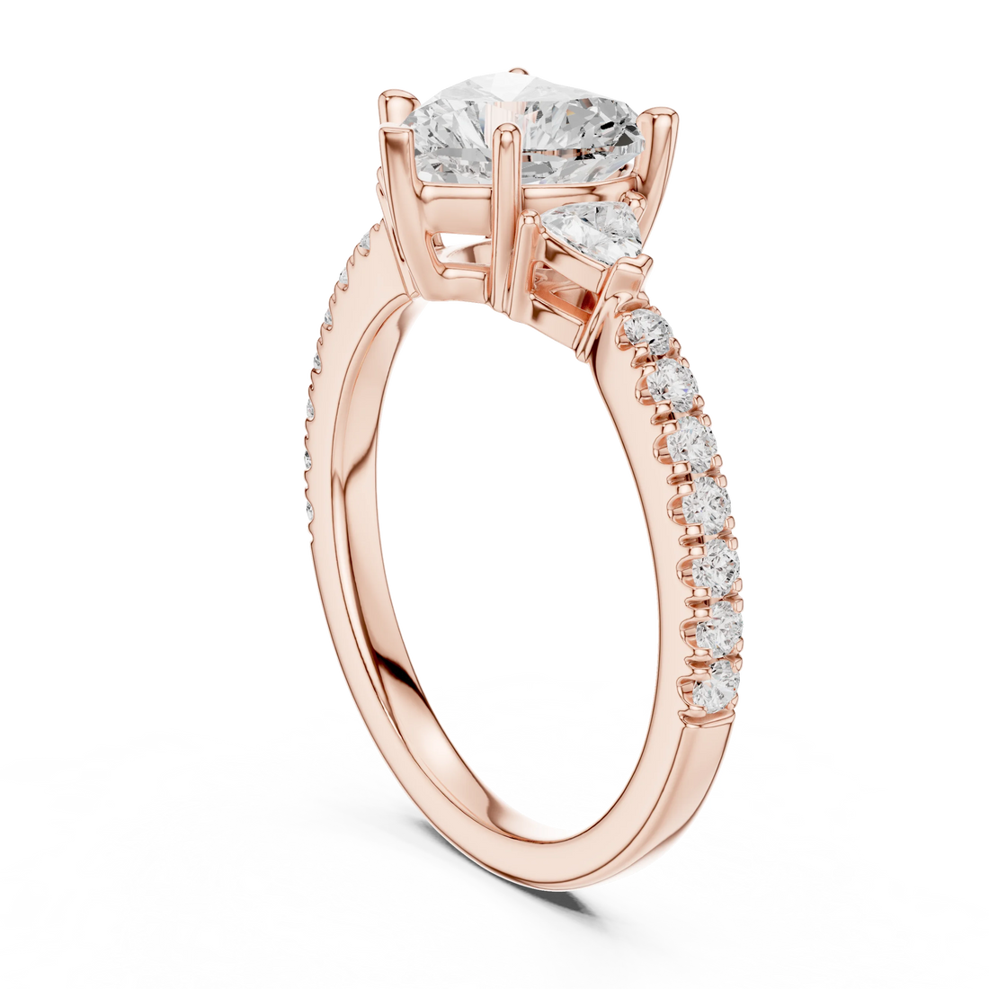 Heart Cut Diamond Three-Stone Engagement Ring with Pave Band