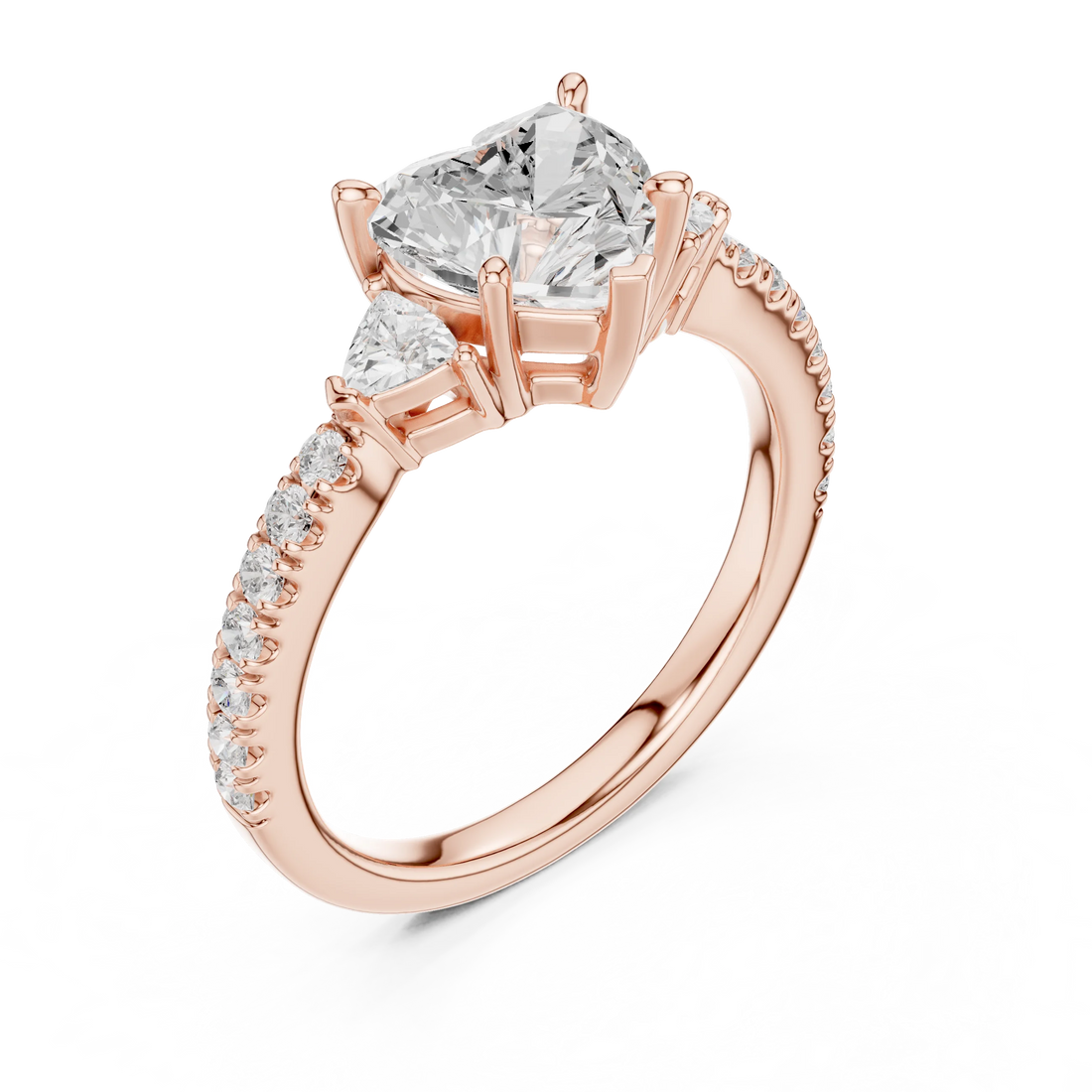 Heart Cut Diamond Three-Stone Engagement Ring with Pave Band