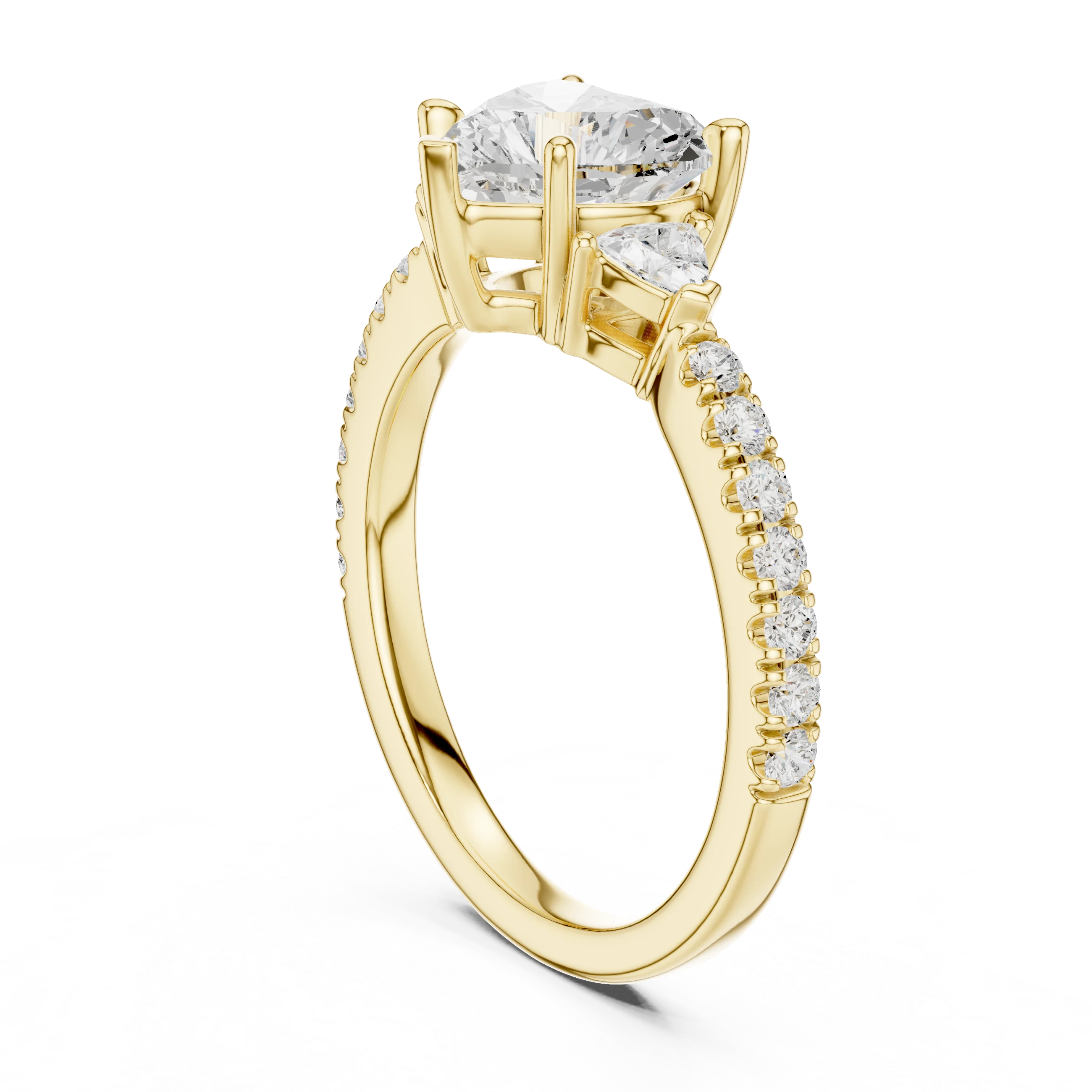 Heart Cut Diamond Three-Stone Engagement Ring with Pave Band
