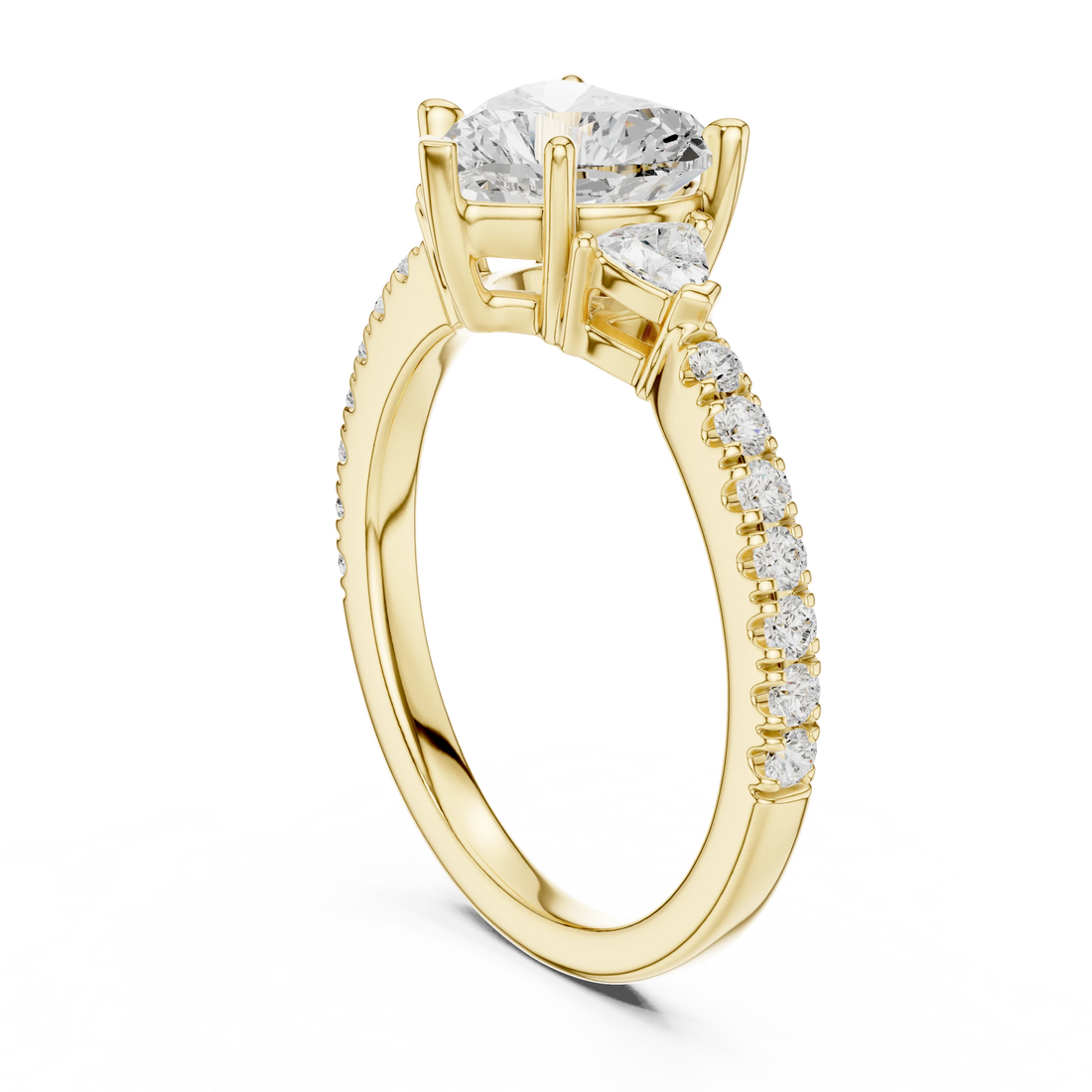 Heart Cut Diamond Three-Stone Engagement Ring with Pave Band
