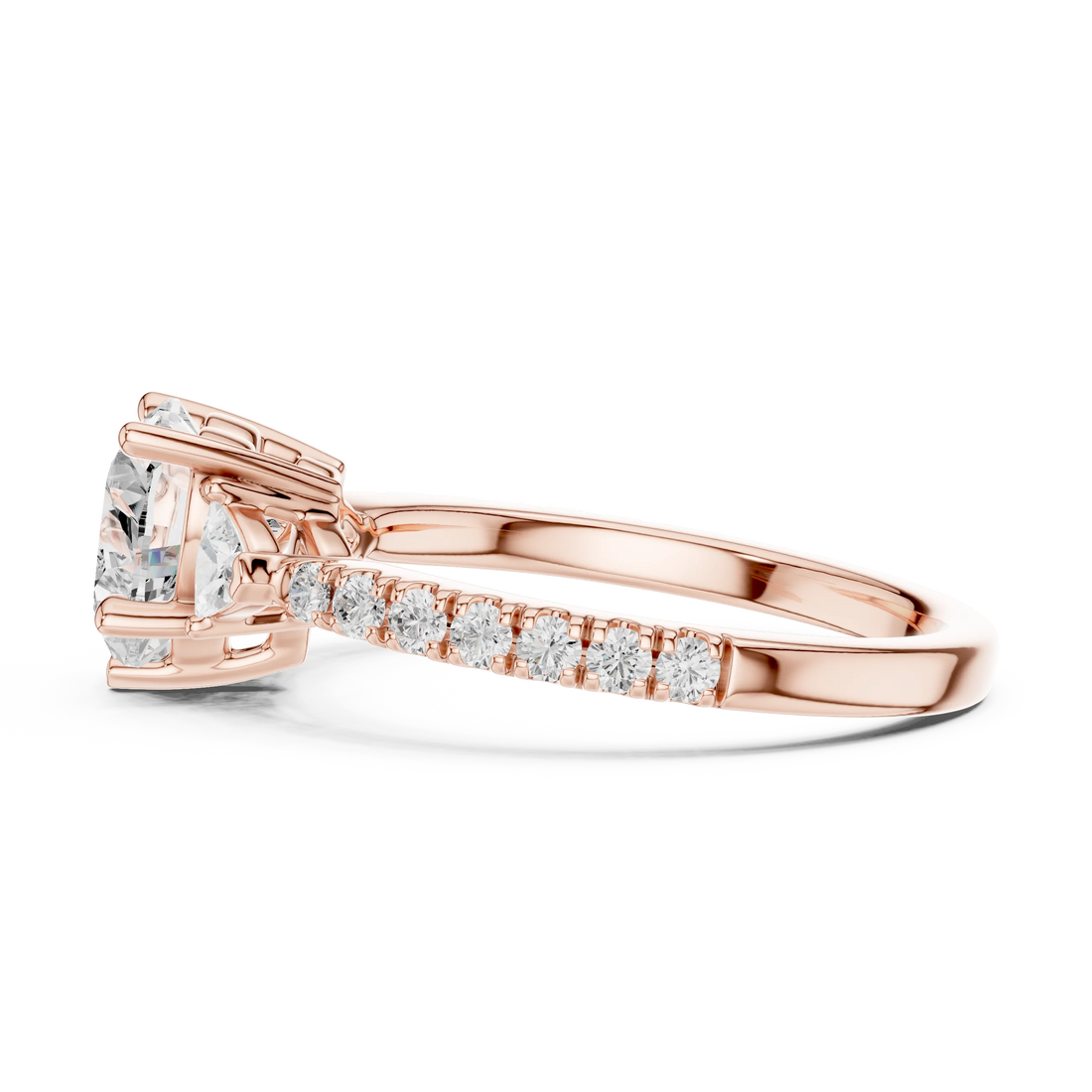 Heart Cut Diamond Three-Stone Engagement Ring with Pave Band