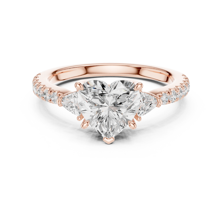 Heart Cut Diamond Three-Stone Engagement Ring with Pave Band