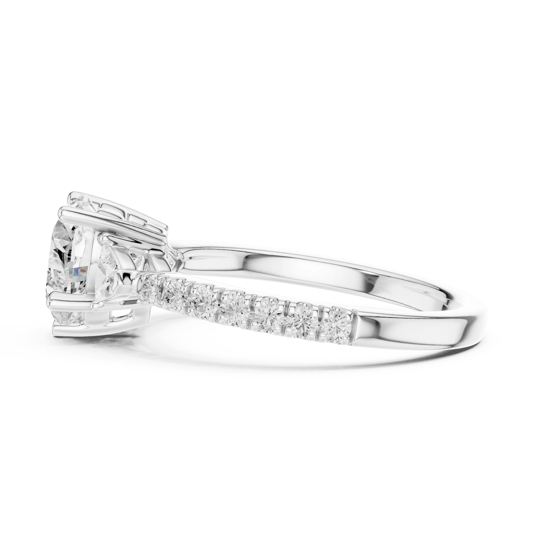 Heart Cut Diamond Three-Stone Engagement Ring with Pave Band