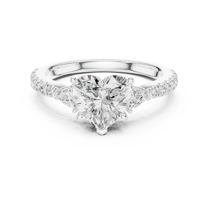 Heart Cut Diamond Three-Stone Engagement Ring with Pave Band