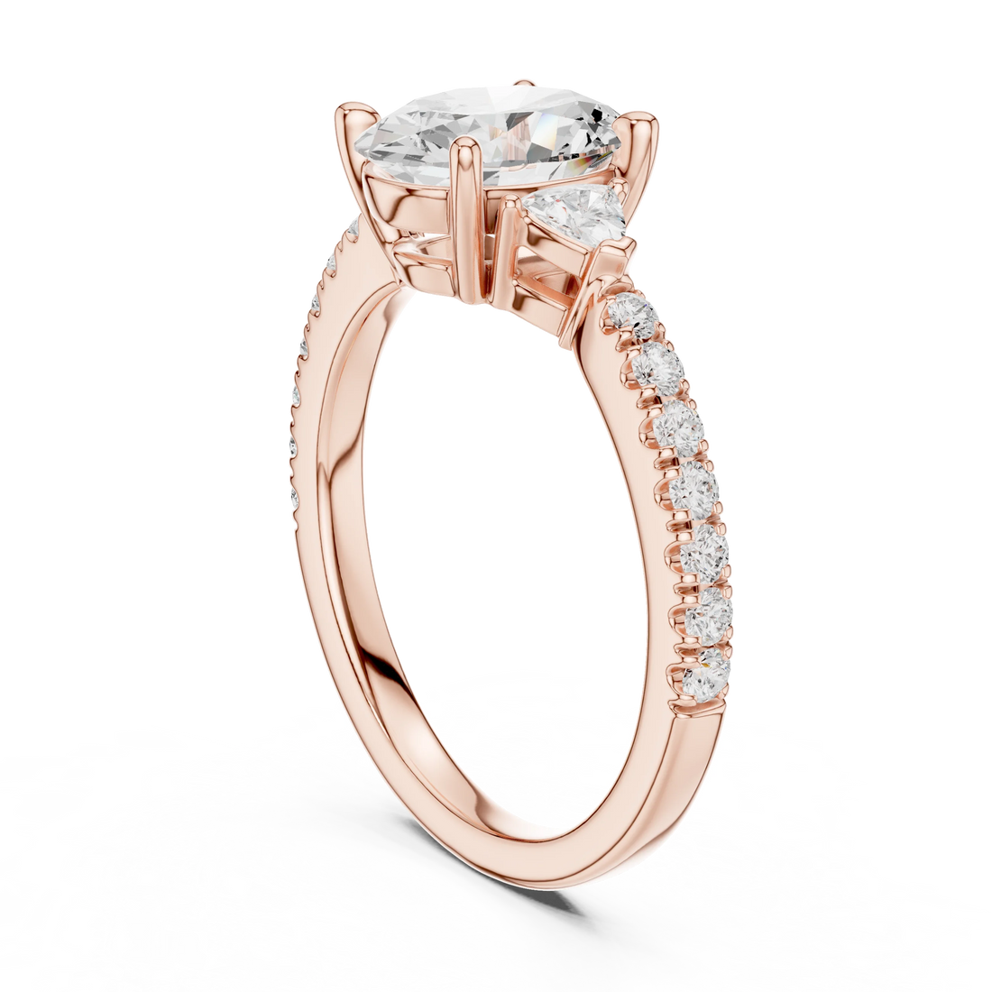 Oval Cut Diamond Three-Stone Engagement Ring with Pave Band