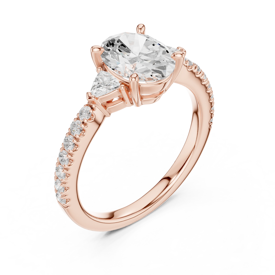 Oval Cut Diamond Three-Stone Engagement Ring with Pave Band