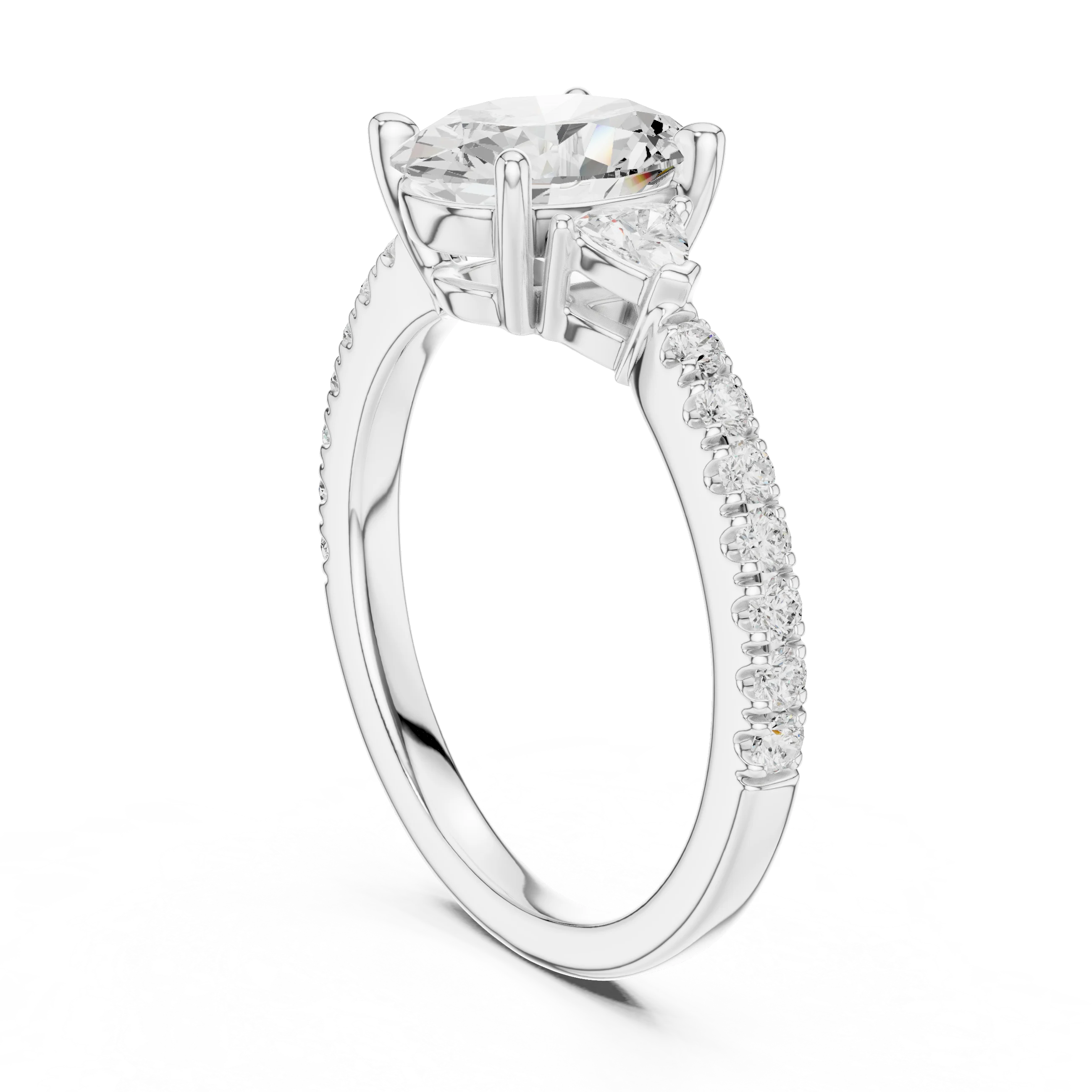 Oval Cut Diamond Three-Stone Engagement Ring with Pave Band