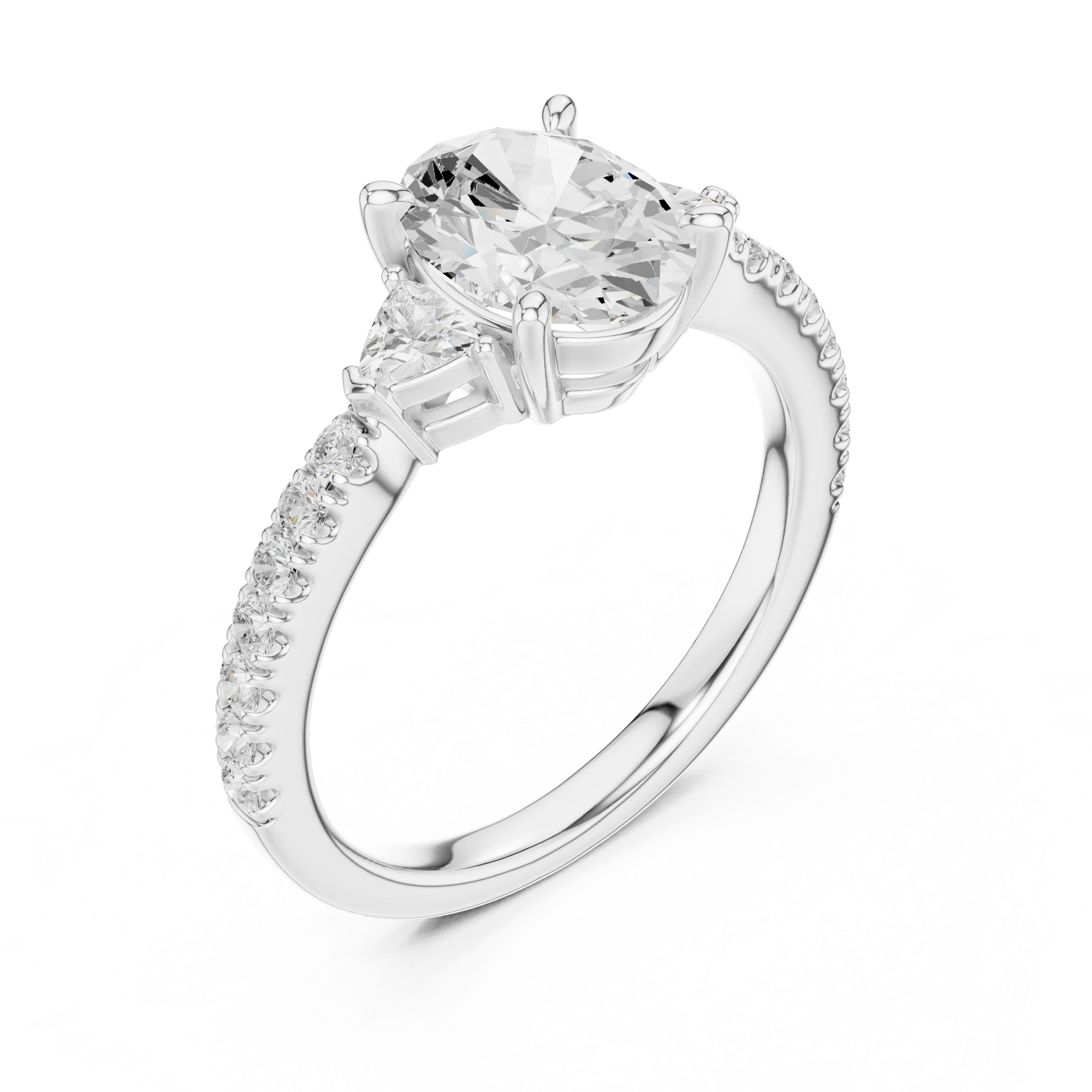 Oval Cut Diamond Three-Stone Engagement Ring with Pave Band