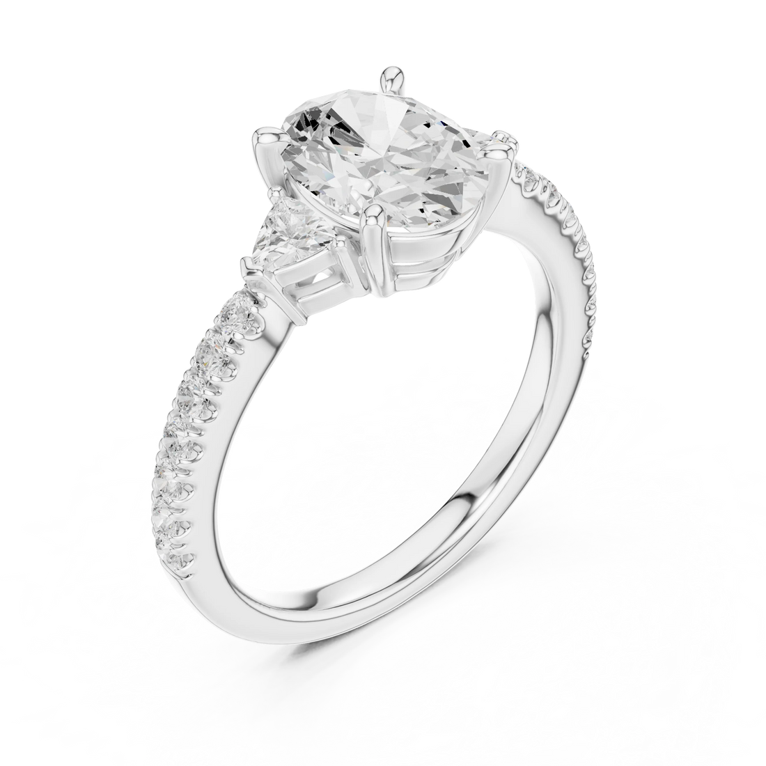 Oval Cut Diamond Three-Stone Engagement Ring with Pave Band