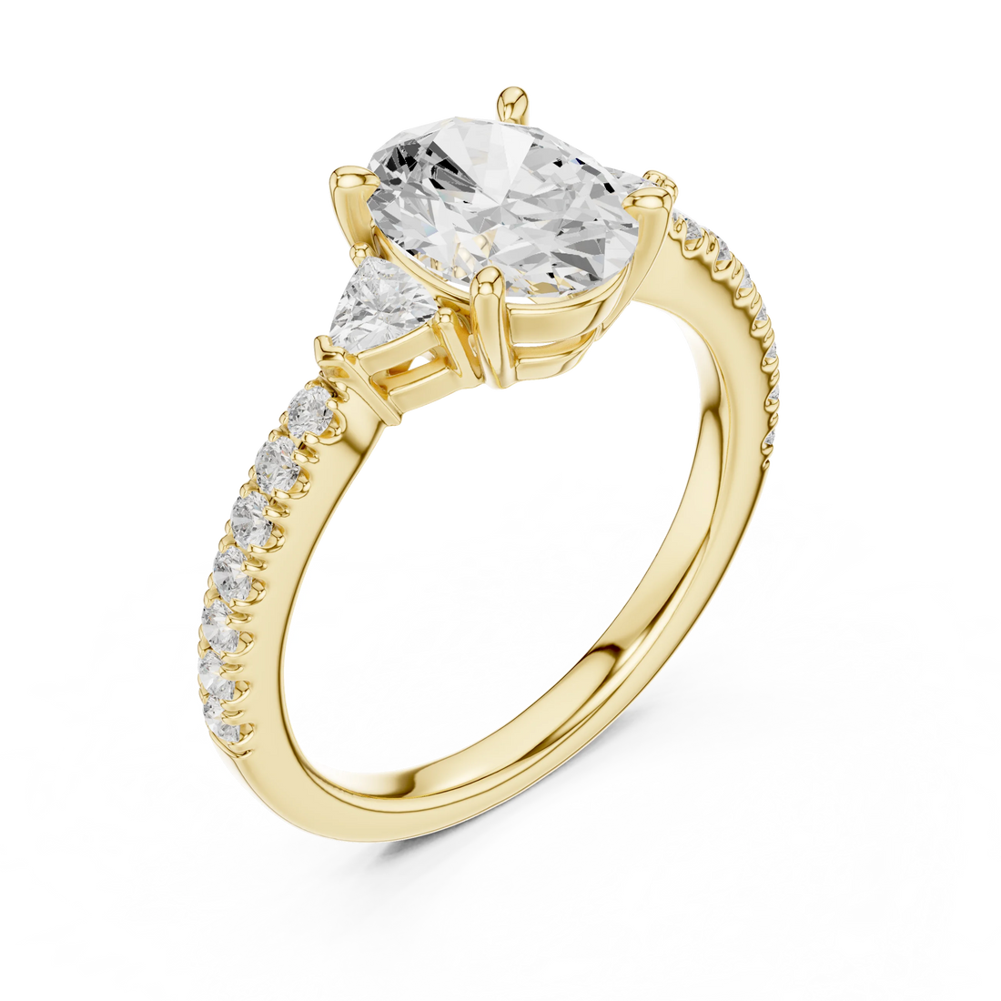 Oval Cut Diamond Three-Stone Engagement Ring with Pave Band