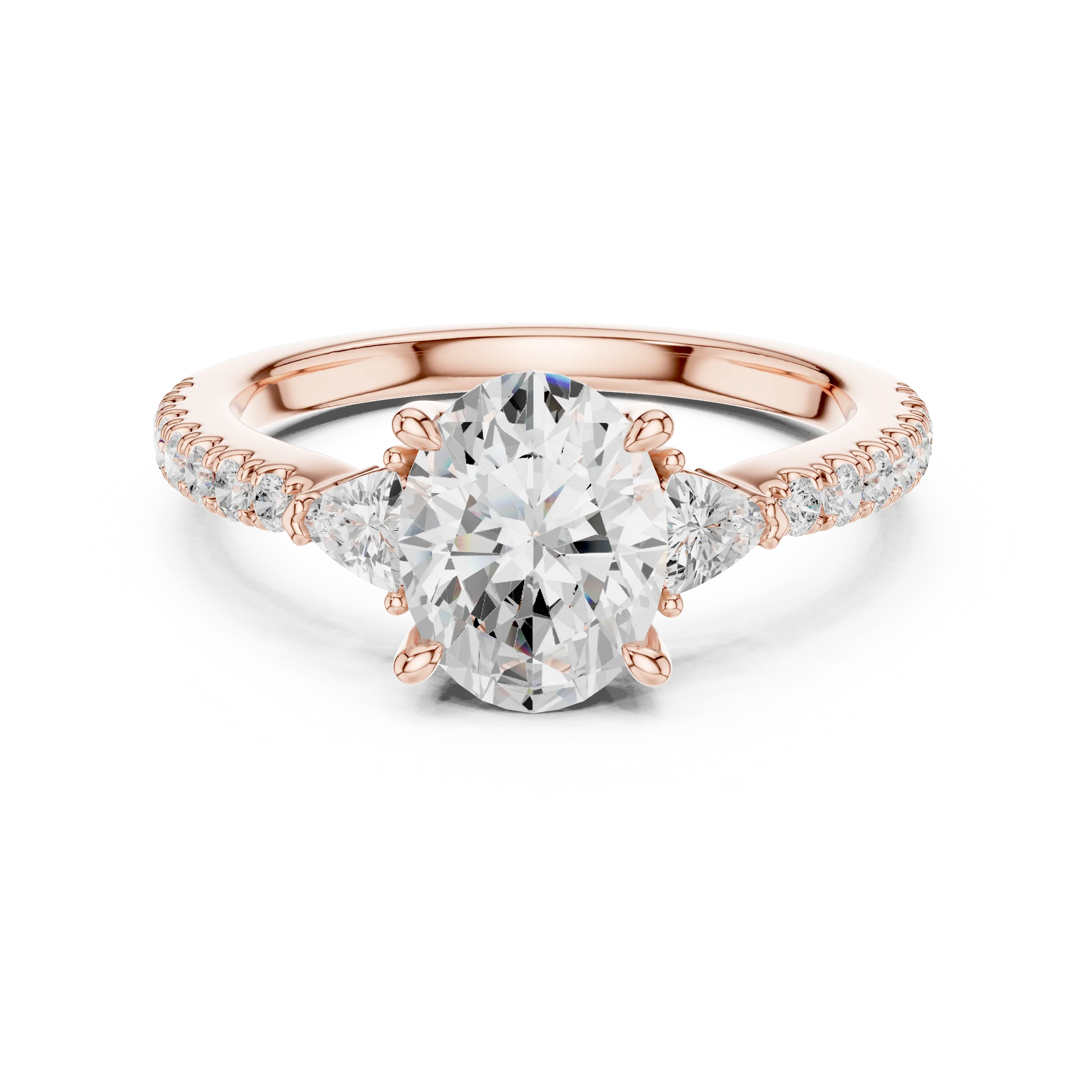 Oval Cut Diamond Three-Stone Engagement Ring with Pave Band