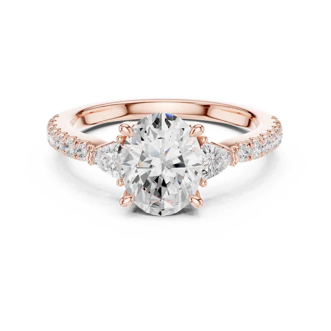 Oval Cut Diamond Three-Stone Engagement Ring with Pave Band