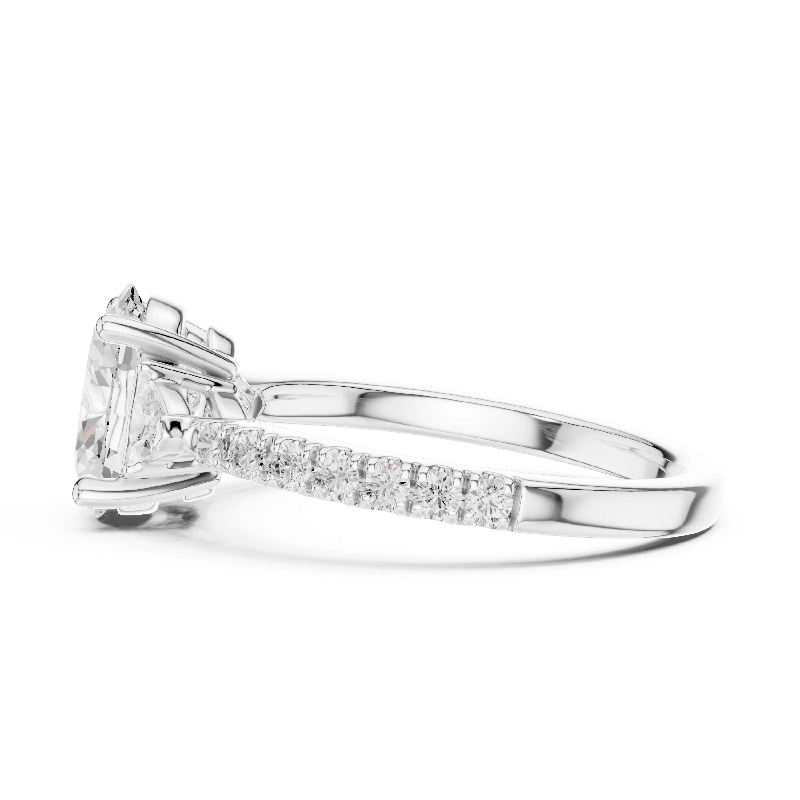 Oval Cut Diamond Three-Stone Engagement Ring with Pave Band