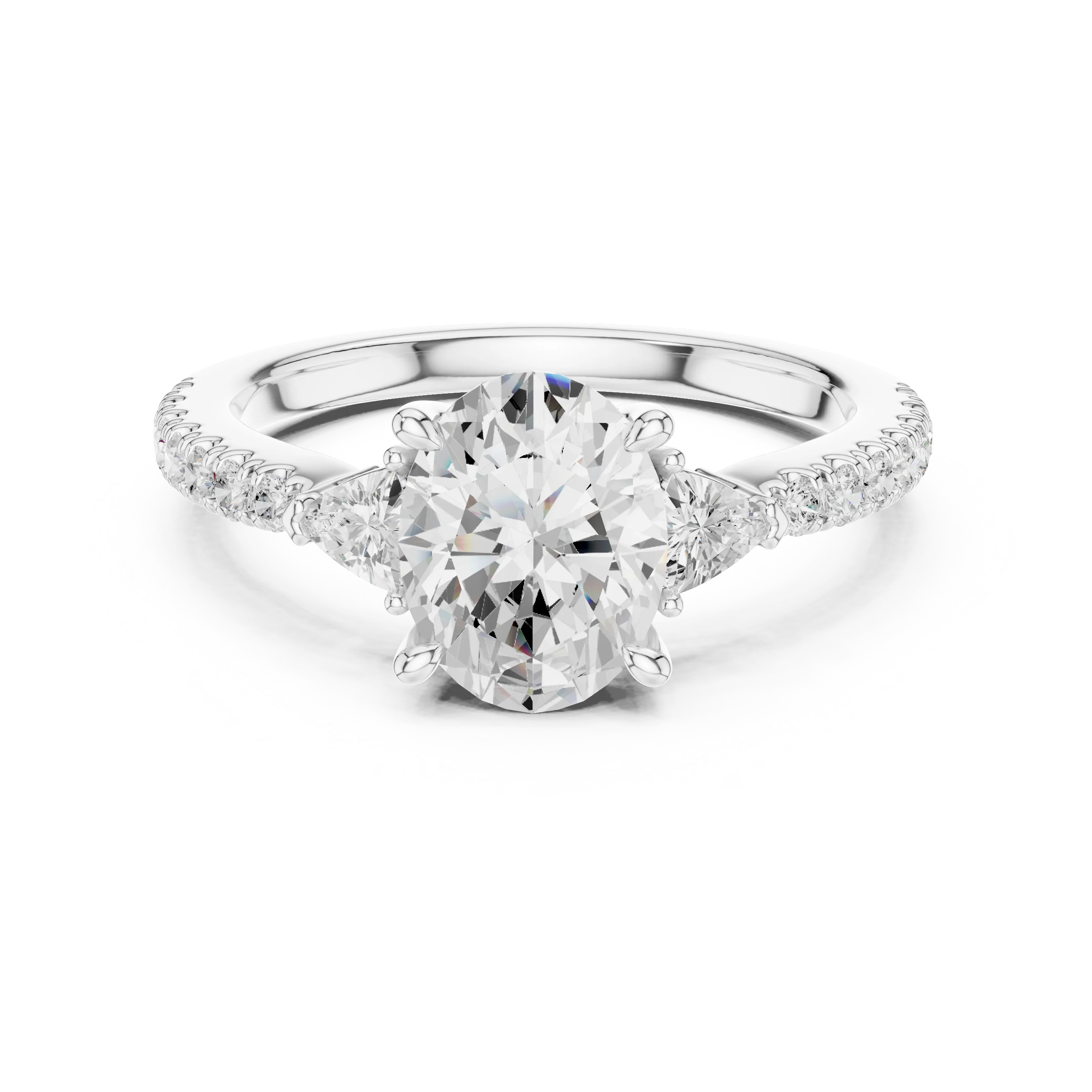 Oval Cut Diamond Three-Stone Engagement Ring with Pave Band