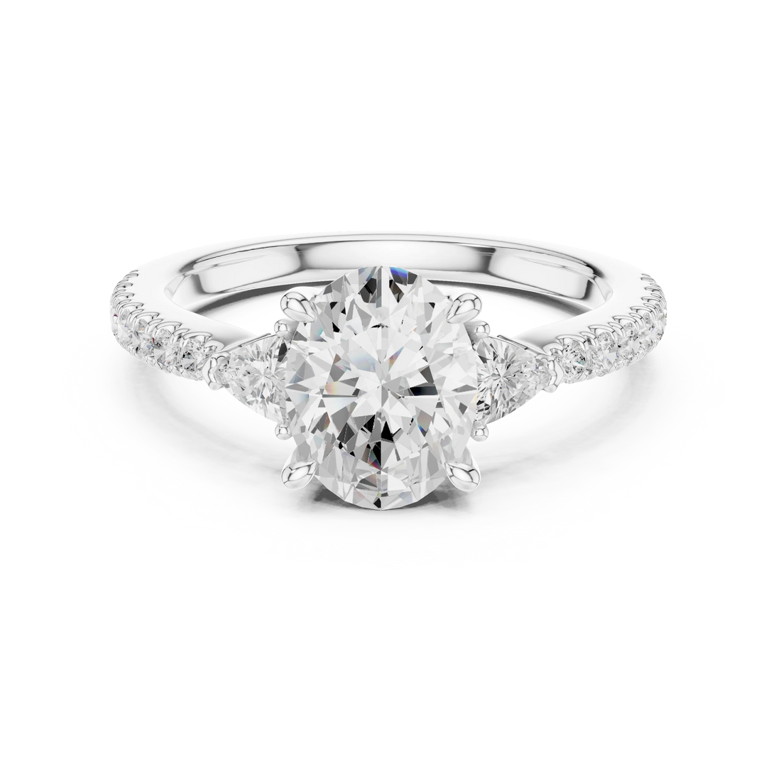 Oval Cut Diamond Three-Stone Engagement Ring with Pave Band