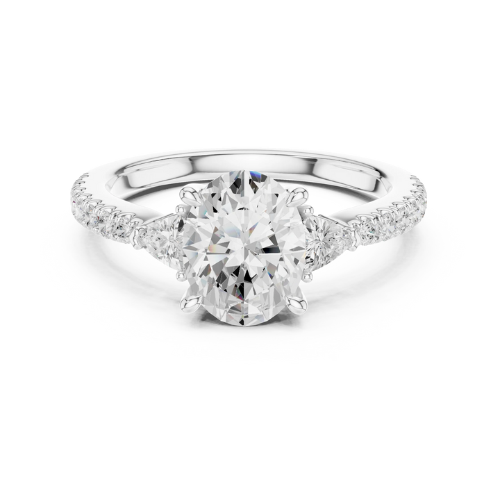 Oval Cut Diamond Three-Stone Engagement Ring with Pave Band