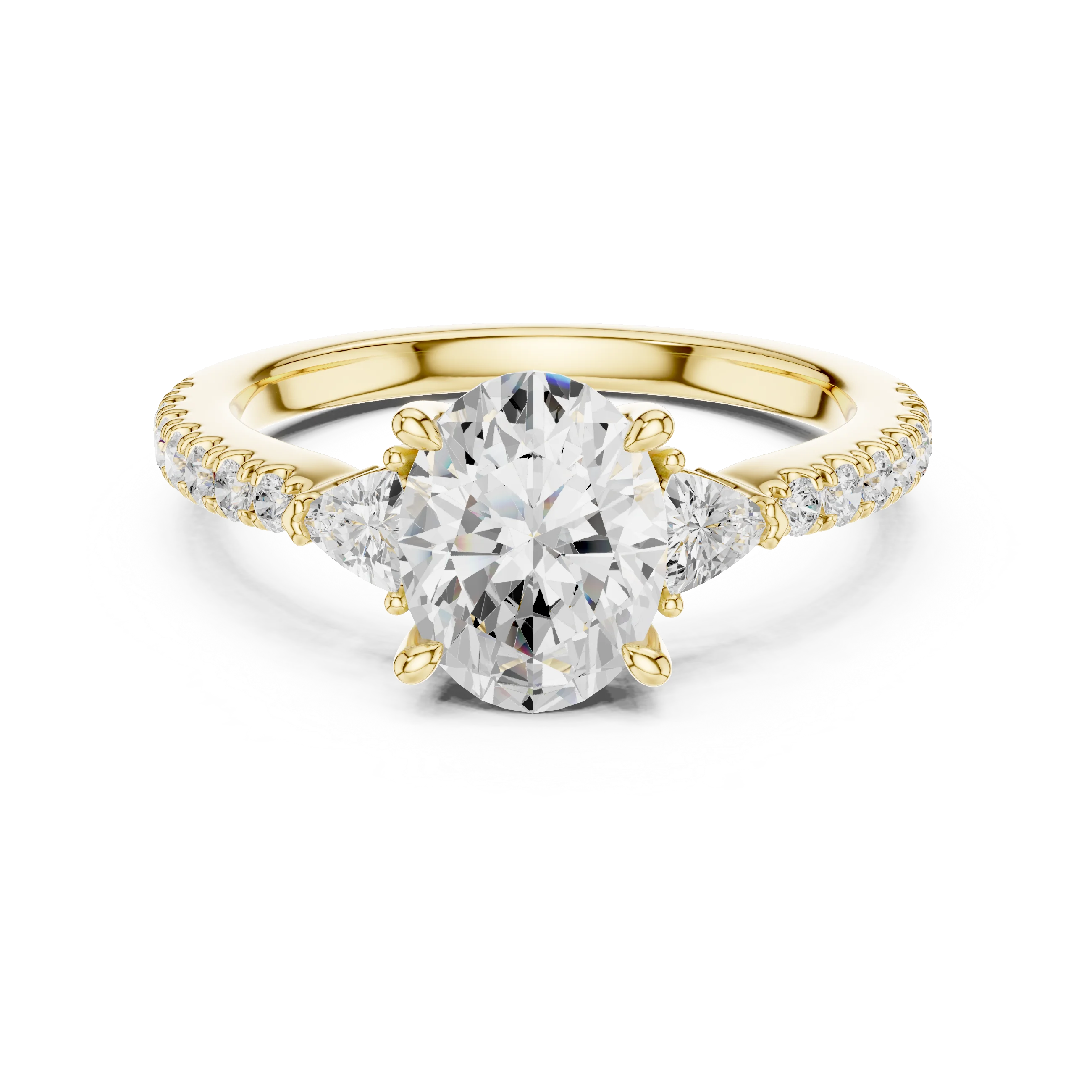 Oval Cut Diamond Three-Stone Engagement Ring with Pave Band