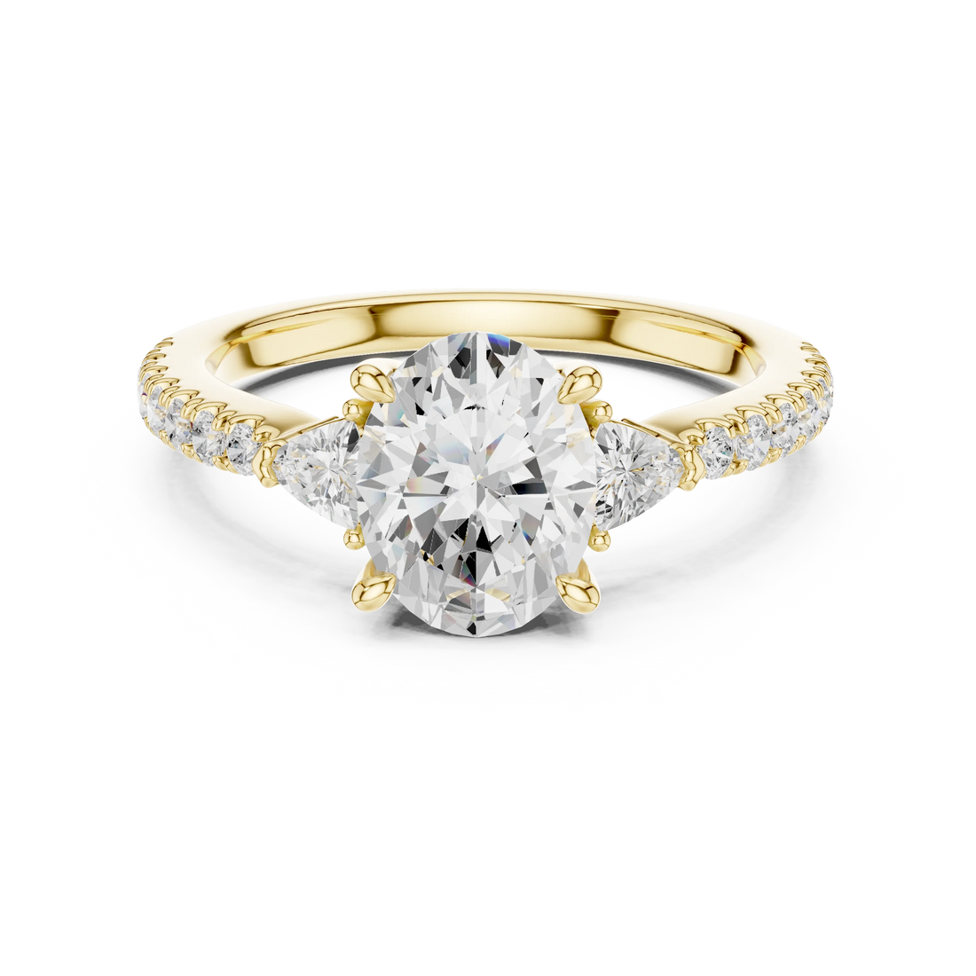 Oval Cut Diamond Three-Stone Engagement Ring with Pave Band