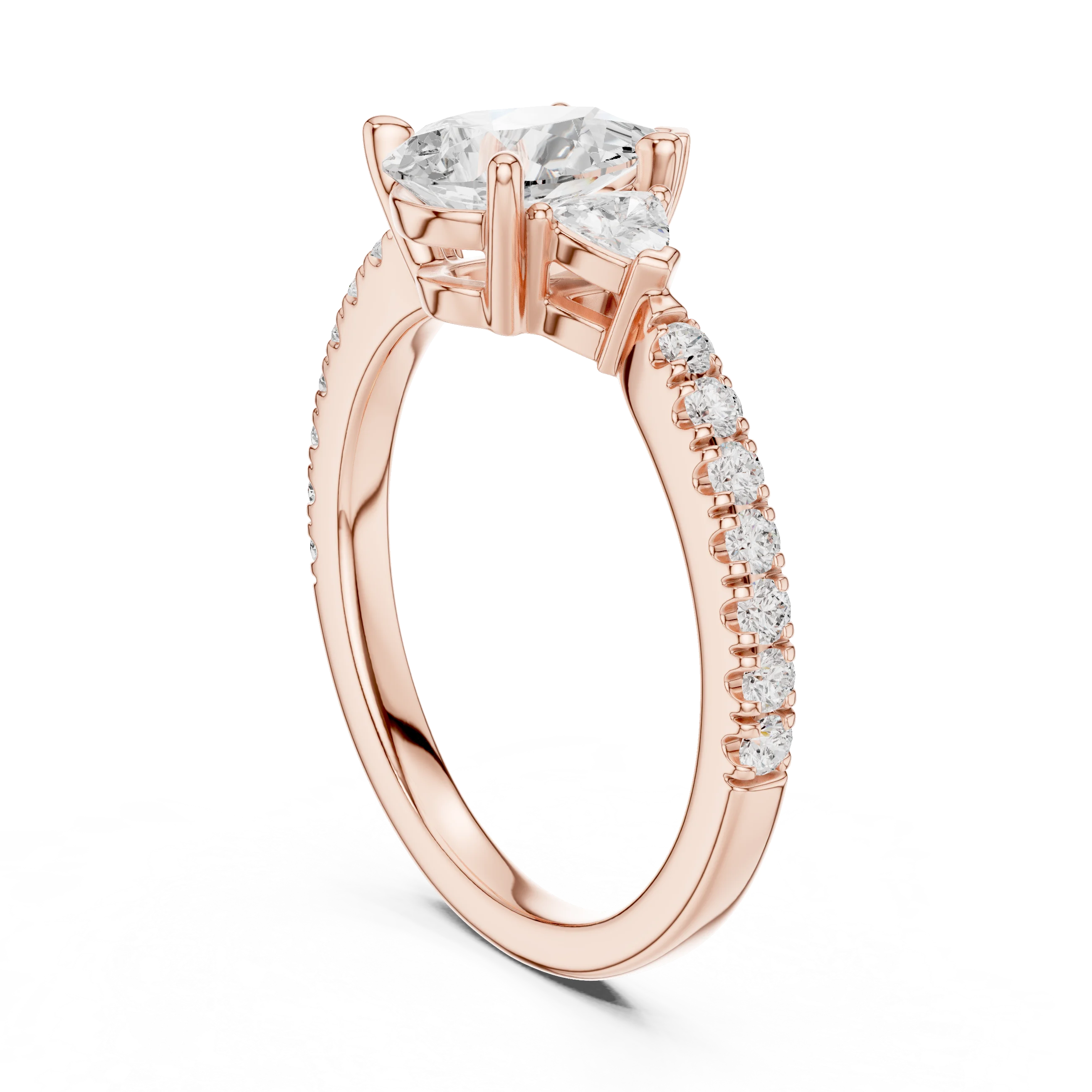 Pear Cut Diamond Three-Stone Engagement Ring with Pave Band