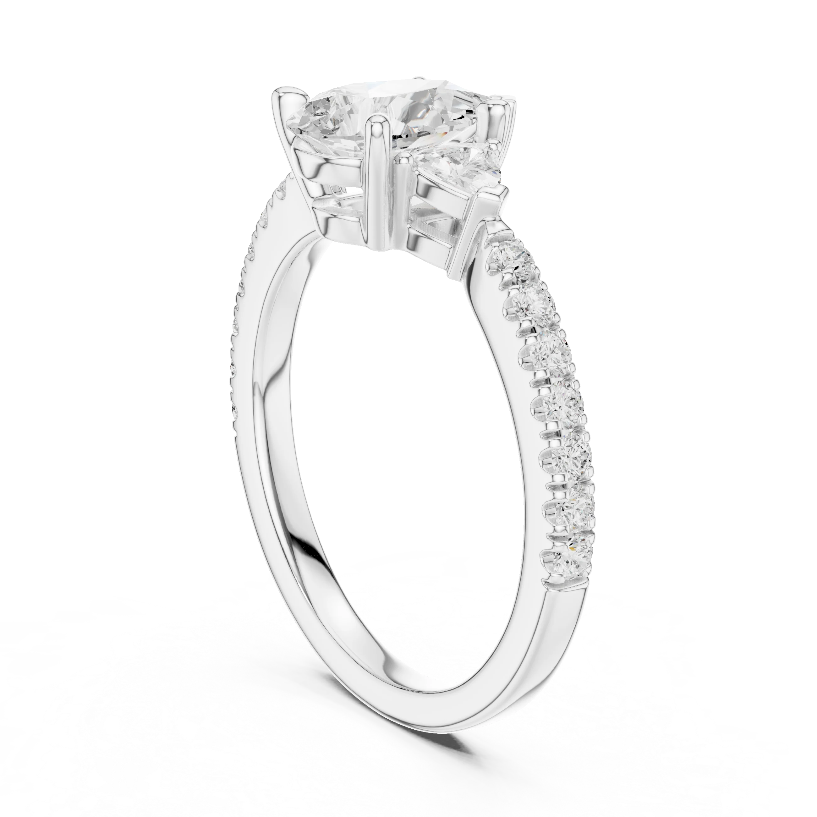 Pear Cut Diamond Three-Stone Engagement Ring with Pave Band