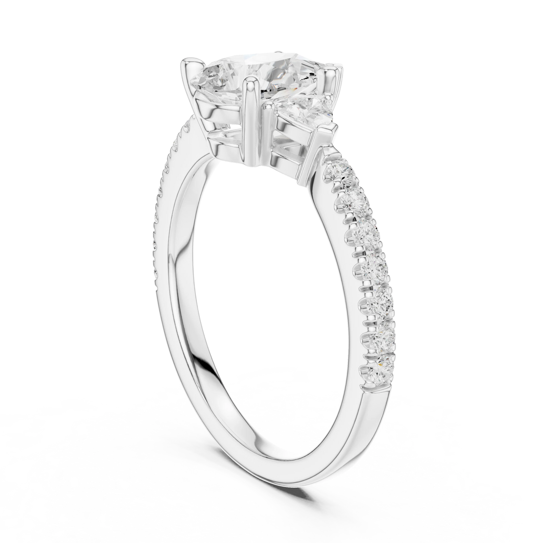 Pear Cut Diamond Three-Stone Engagement Ring with Pave Band