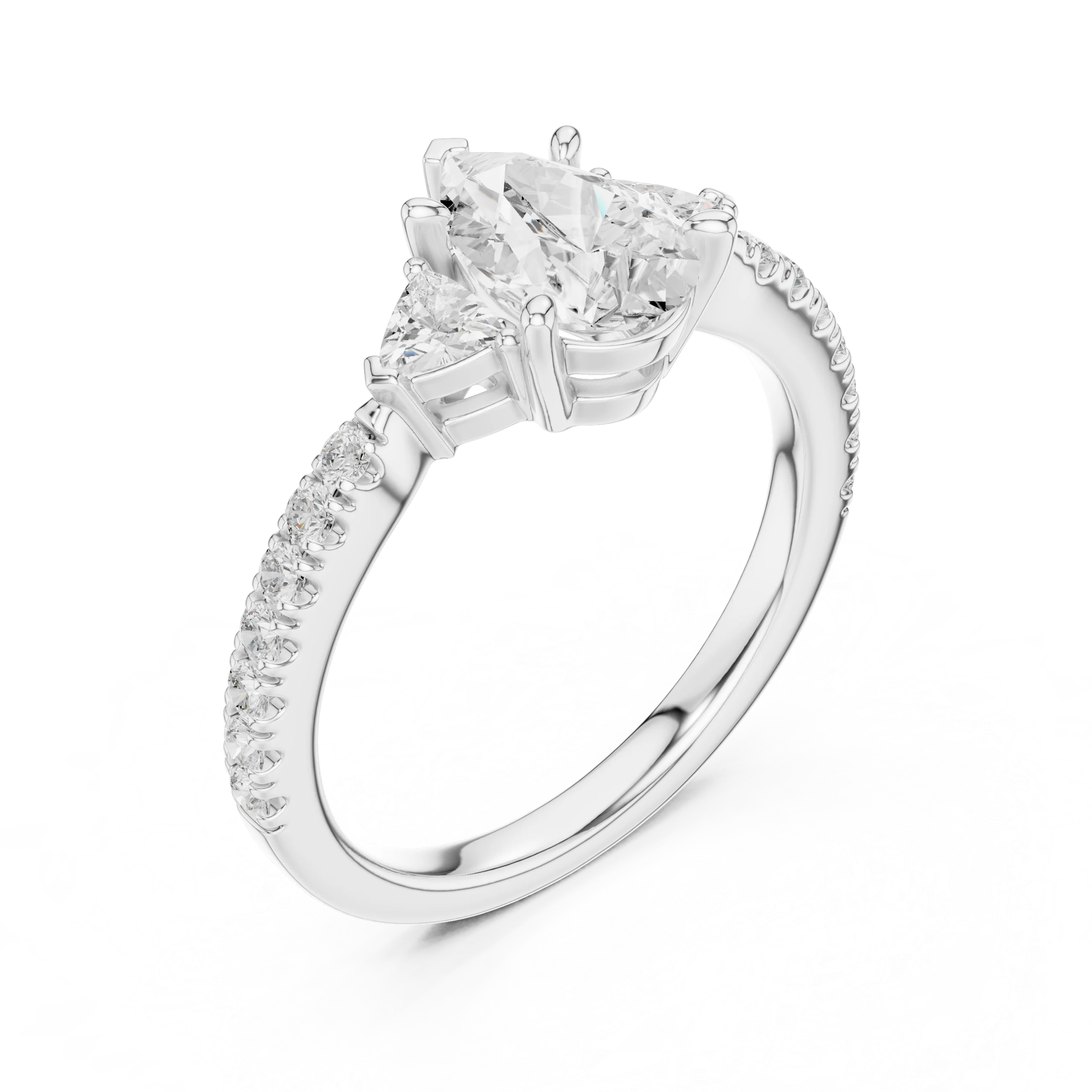 Pear Cut Diamond Three-Stone Engagement Ring with Pave Band