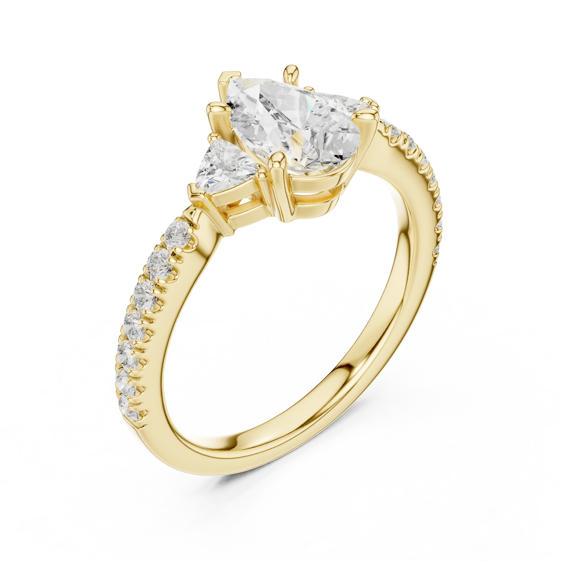 Pear Cut Diamond Three-Stone Engagement Ring with Pave Band