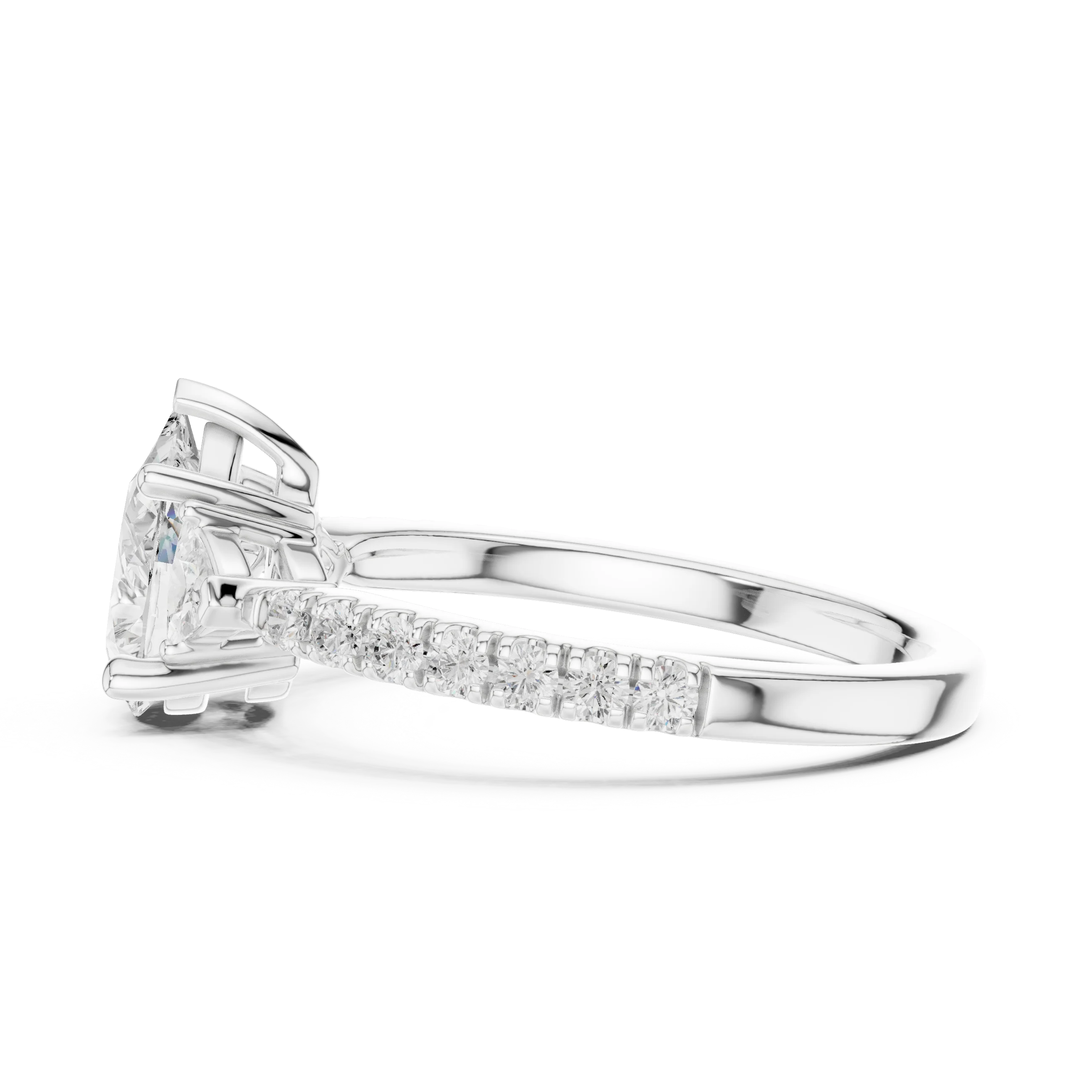 Pear Cut Diamond Three-Stone Engagement Ring with Pave Band