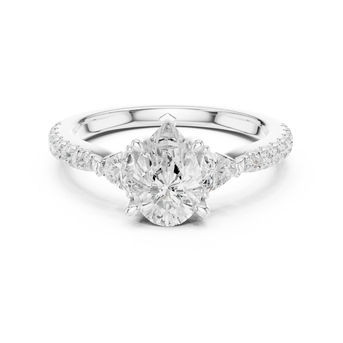 Pear Cut Diamond Three-Stone Engagement Ring with Pave Band