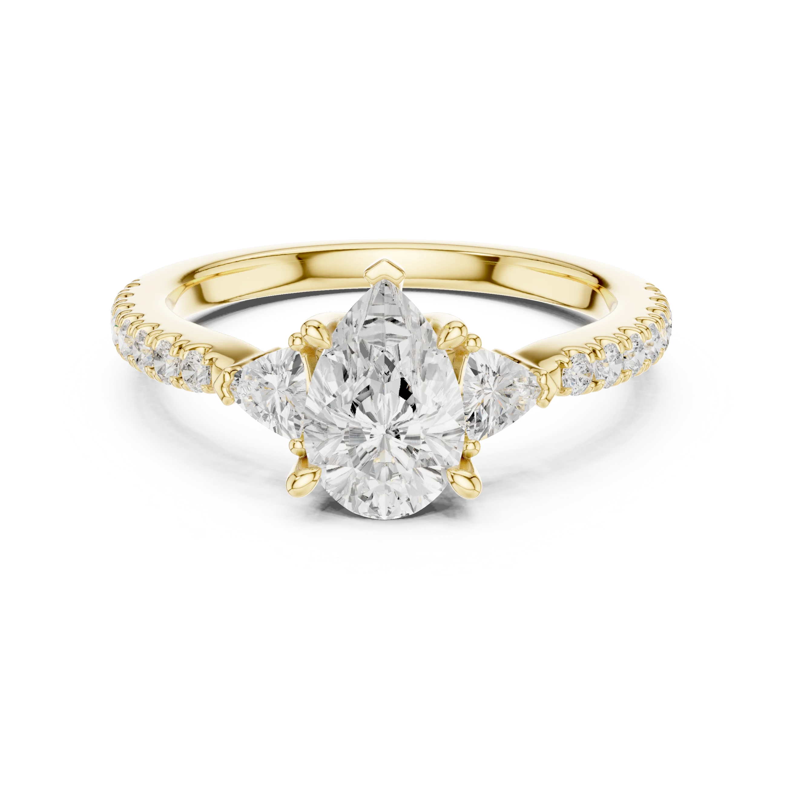 Pear Cut Diamond Three-Stone Engagement Ring with Pave Band
