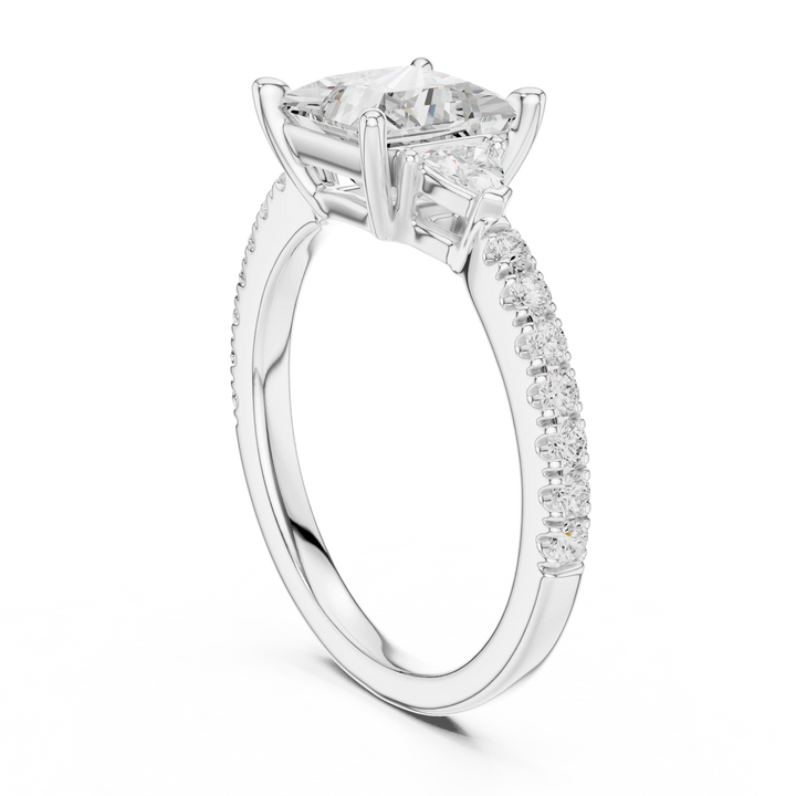 Princess Cut Diamond Three-Stone Engagement Ring with Pave Band