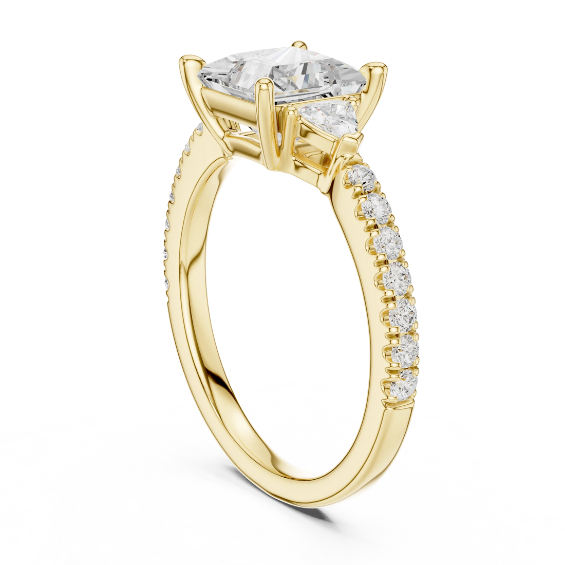 Princess Cut Diamond Three-Stone Engagement Ring with Pave Band