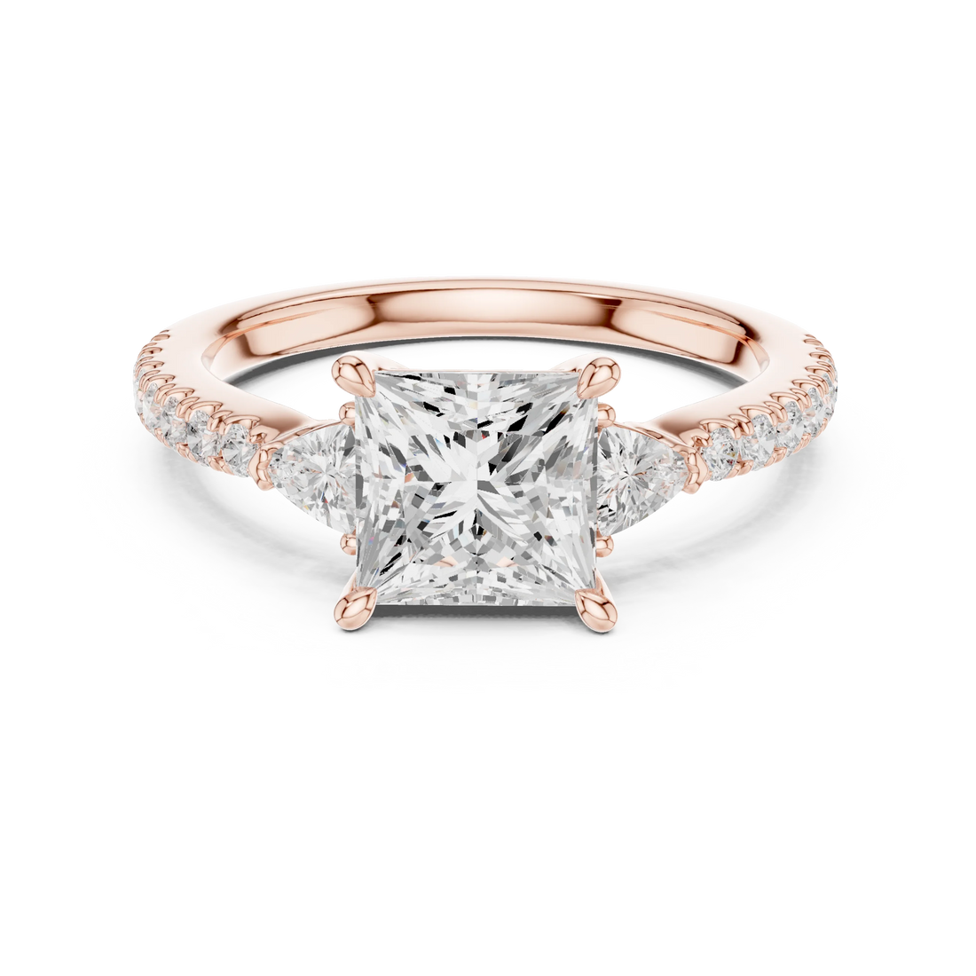 Princess Cut Diamond Three-Stone Engagement Ring with Pave Band
